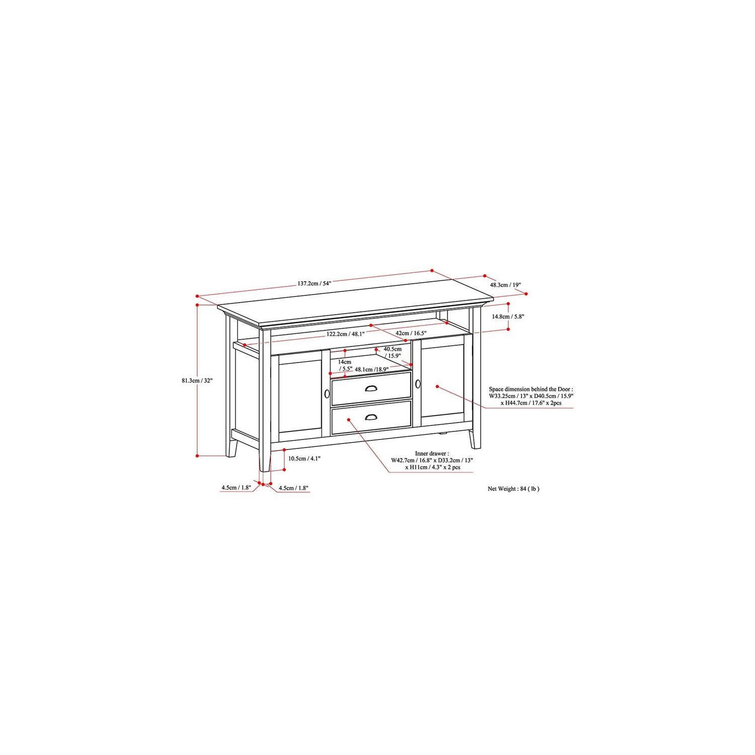 Trent Home Solid Wood 54 " Transitional TV Media Stand in Rustic Brown