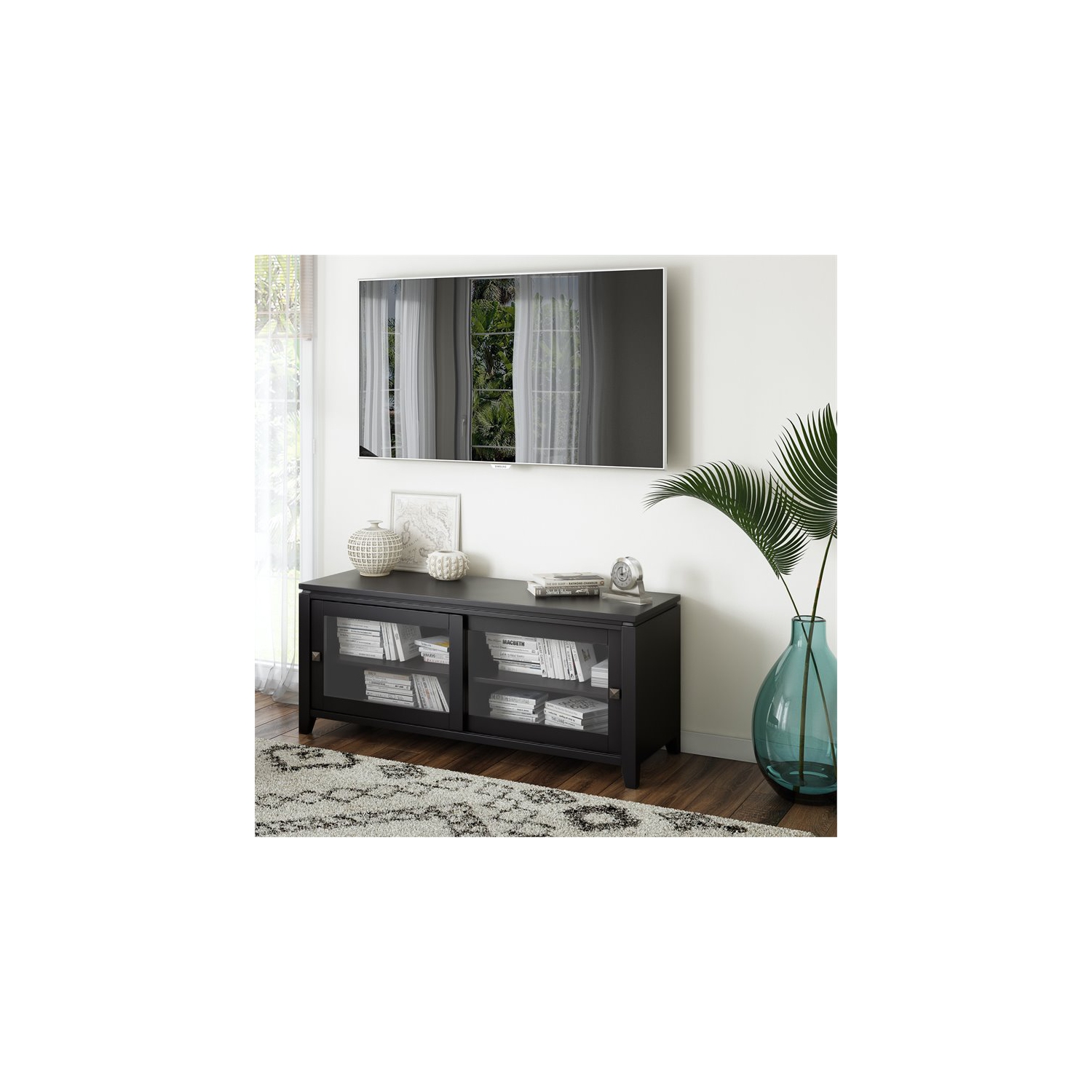 Trent Home Contemporary 48" Solid Wood TV Media Stand in Black