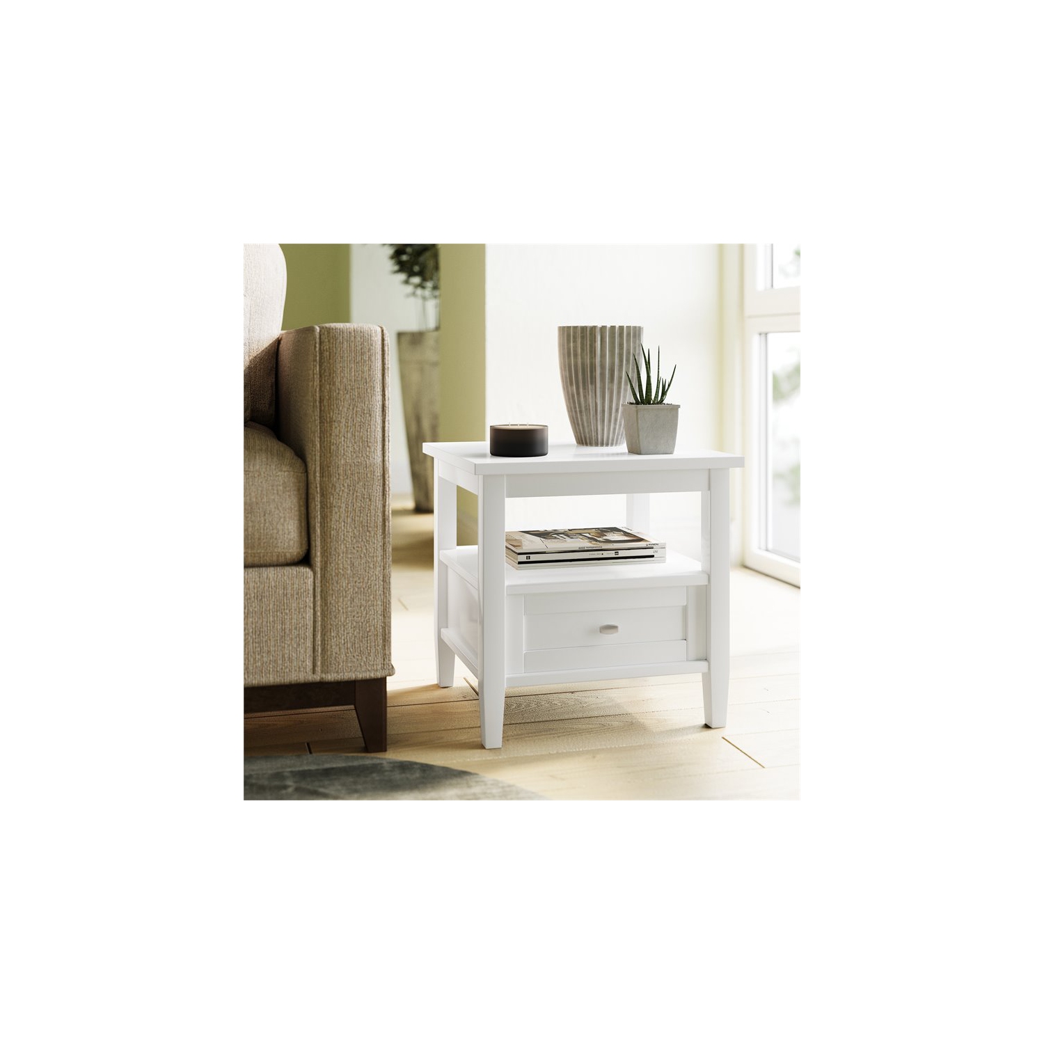 Trent Home Wood 20" Rectangle Transitional End Table in White