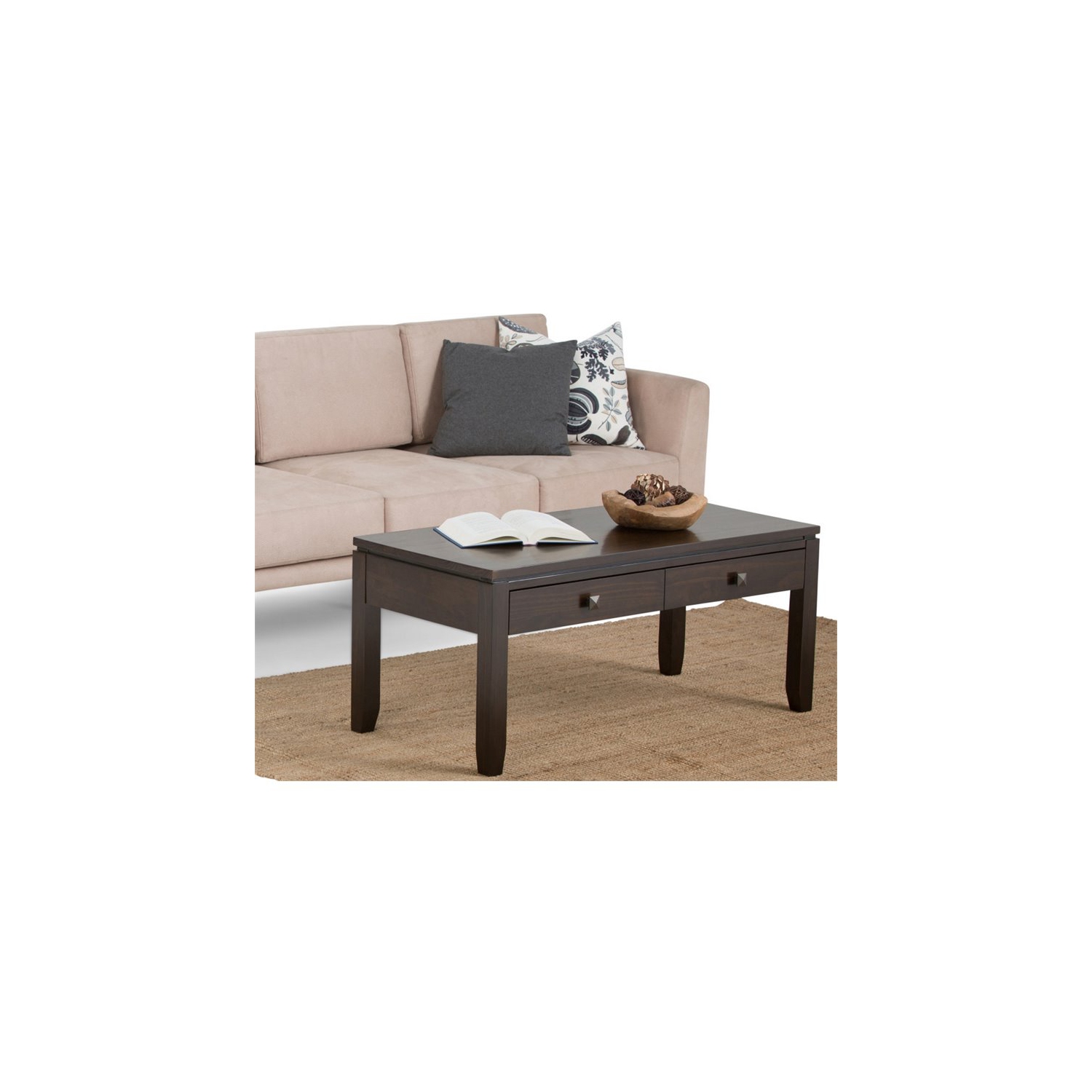 Trent Home Solid Wood Coffee Table with Drawers in Mahogany Brown