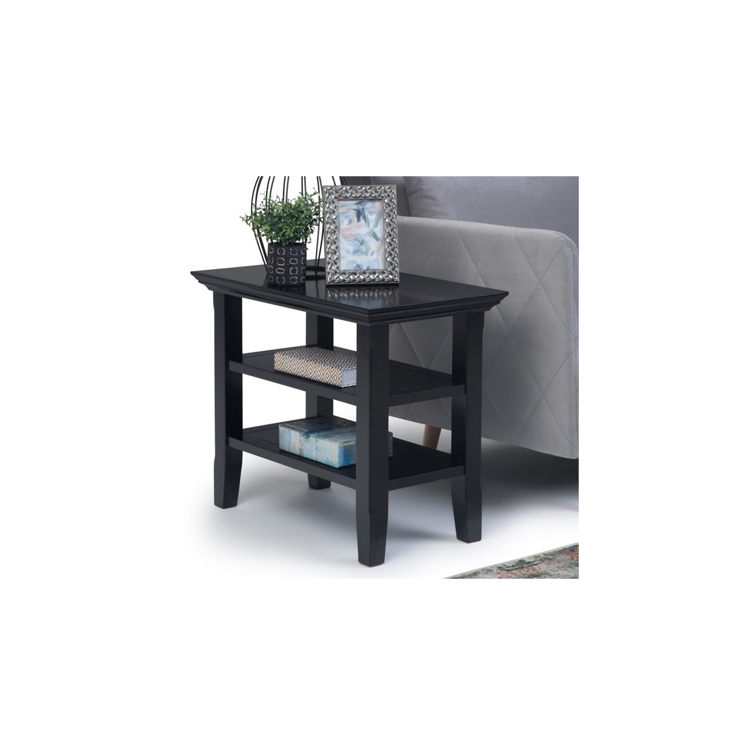 Trent Home Wood 14" Rectangle Transitional Narrow Side Table in Black