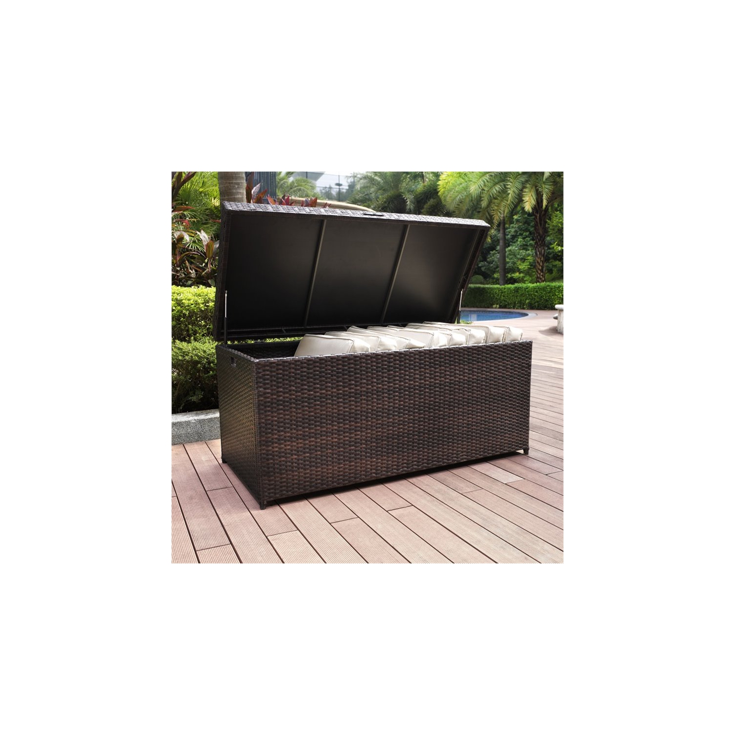 Crosley Palm Harbor Wicker Patio Deck Box in Brown