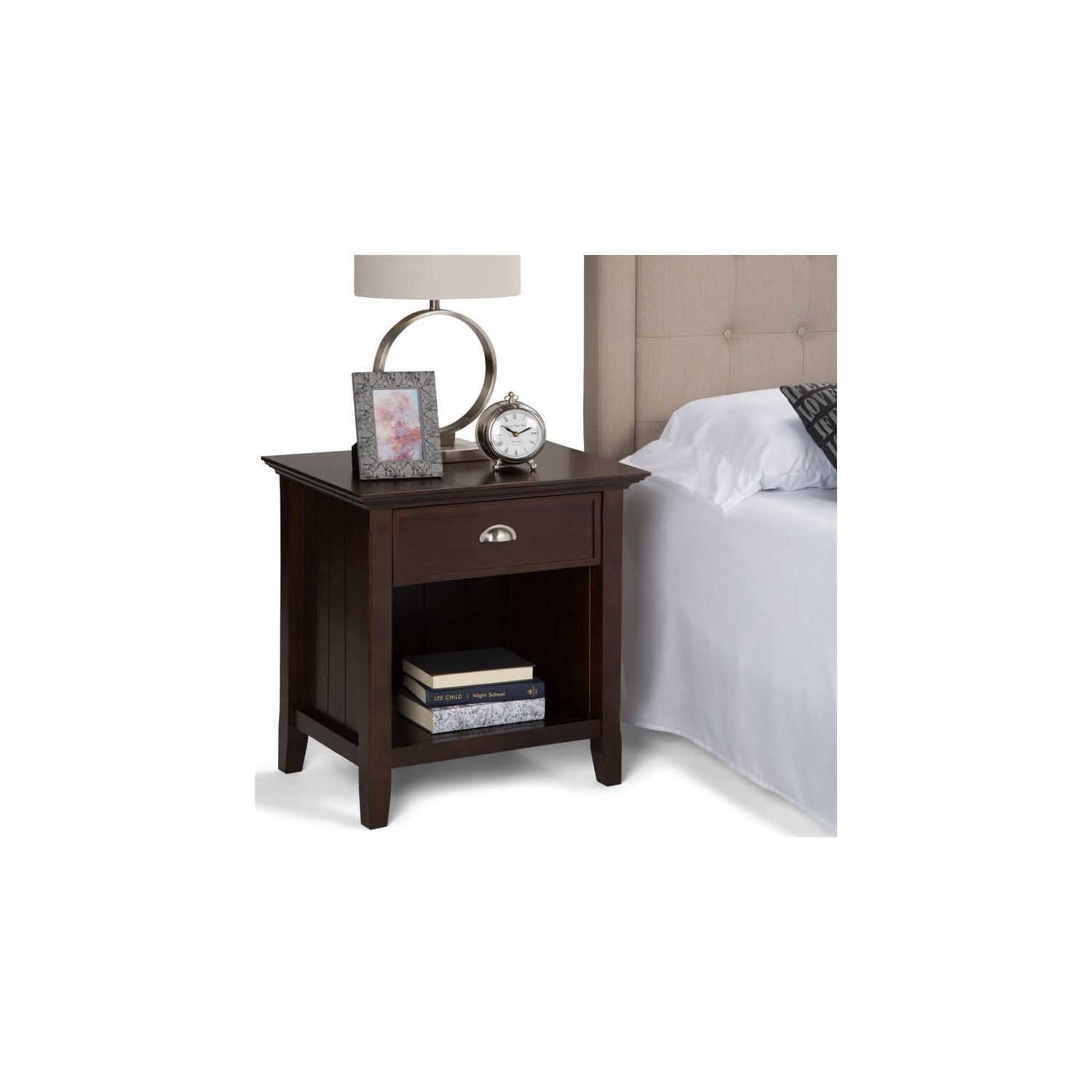 Trent Home Wood 24" Transitional Bedside Nightstand Table in Brunette Brown