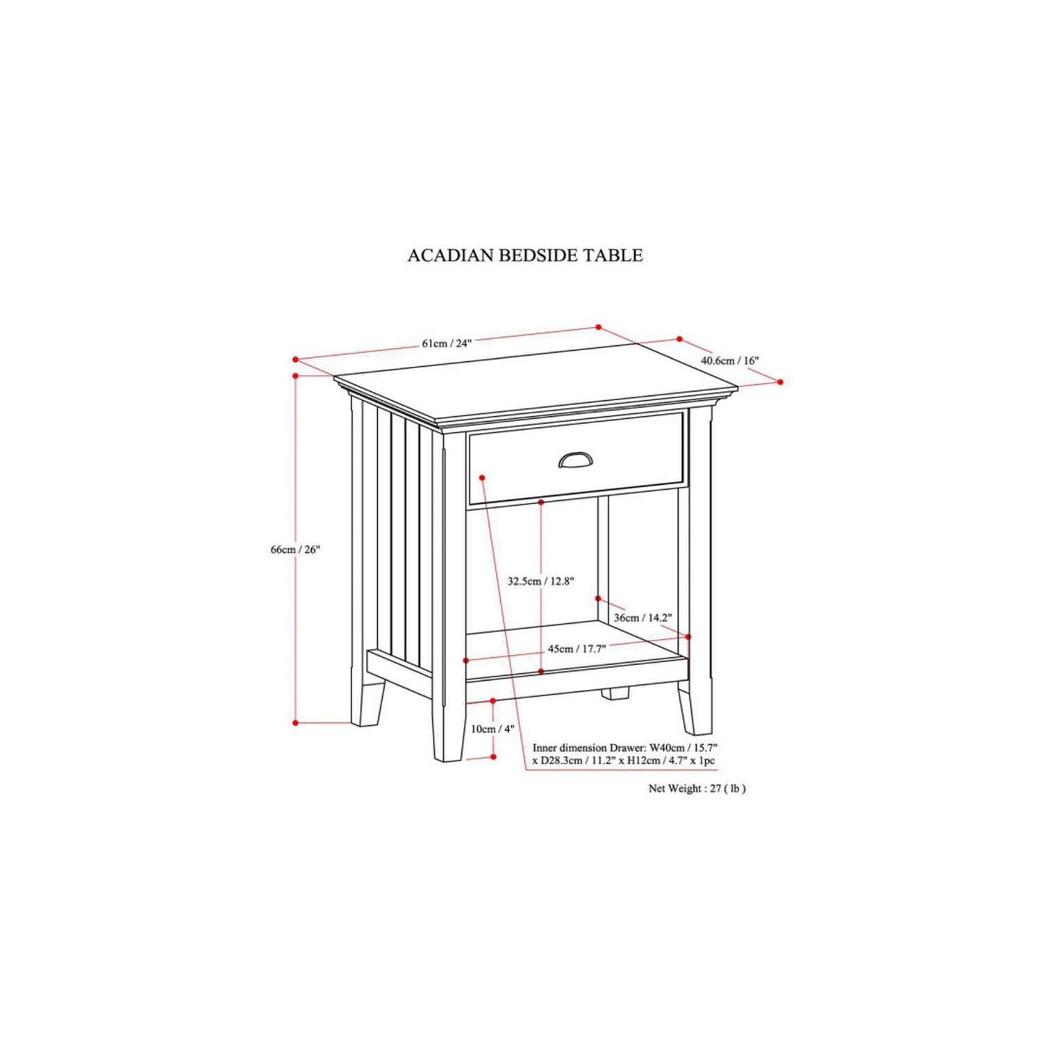 Trent Home Wood 24" Transitional Bedside Nightstand Table in Brunette Brown