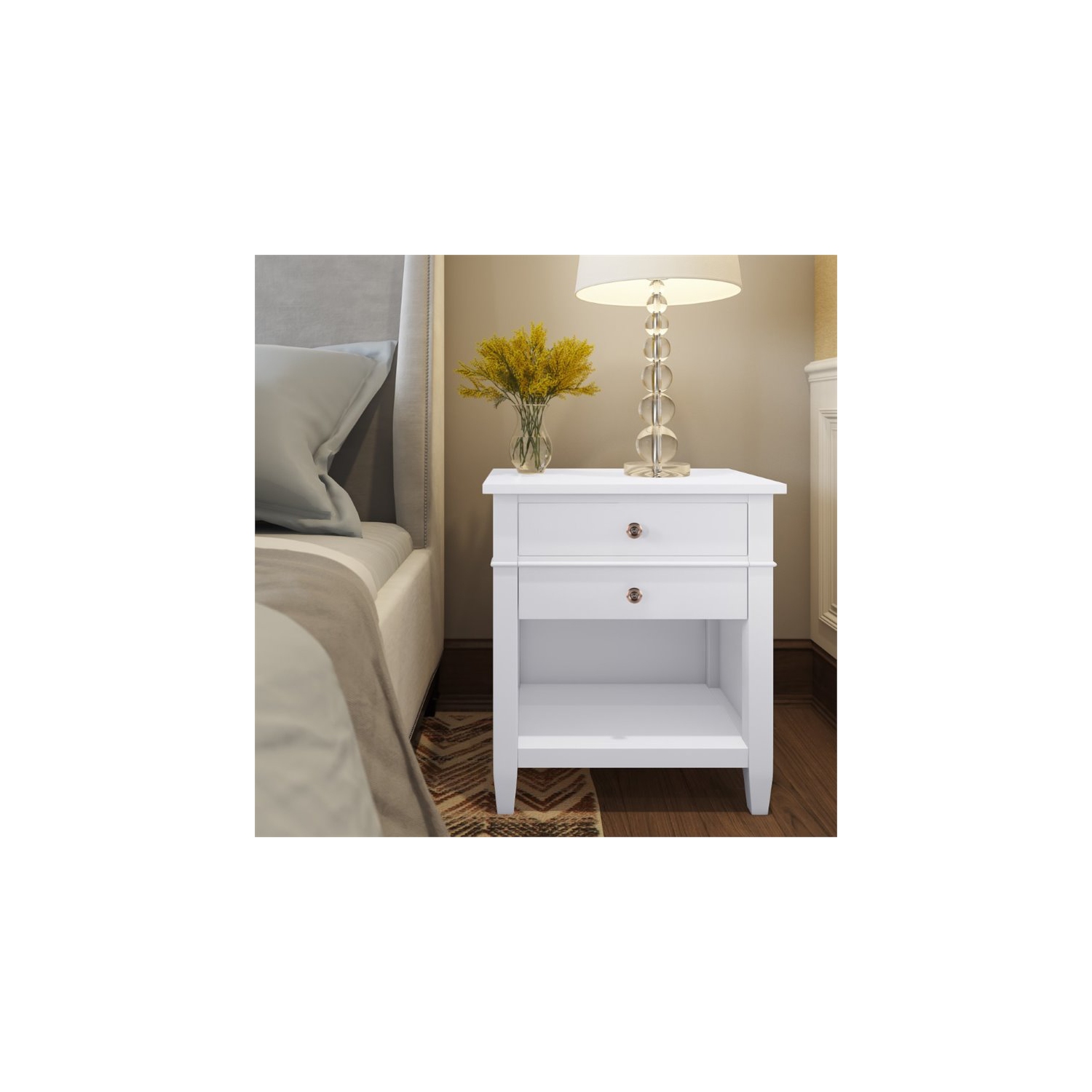 Trent Home Wood 24" Transitional Bedside Nightstand Table in White
