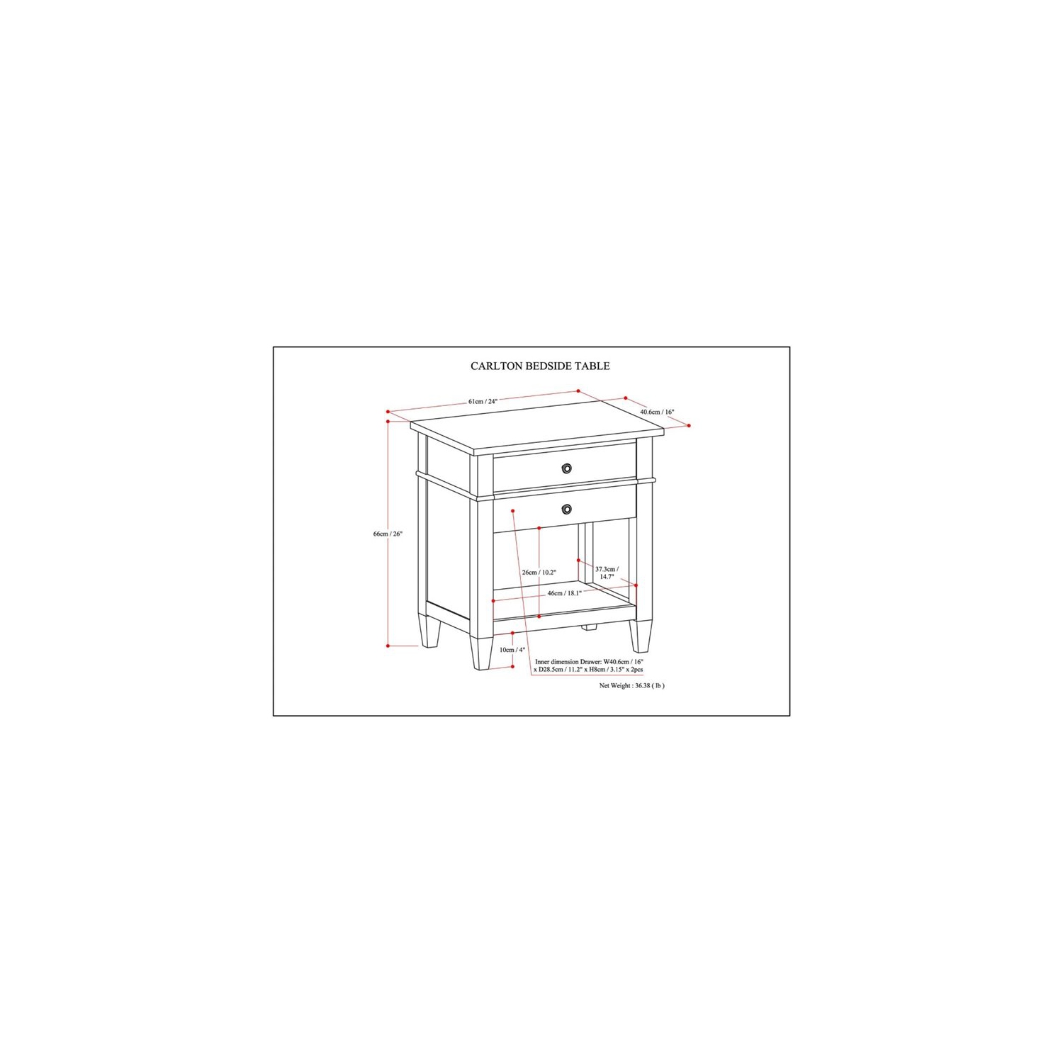 Trent Home Wood 24" Transitional Bedside Nightstand Table in White