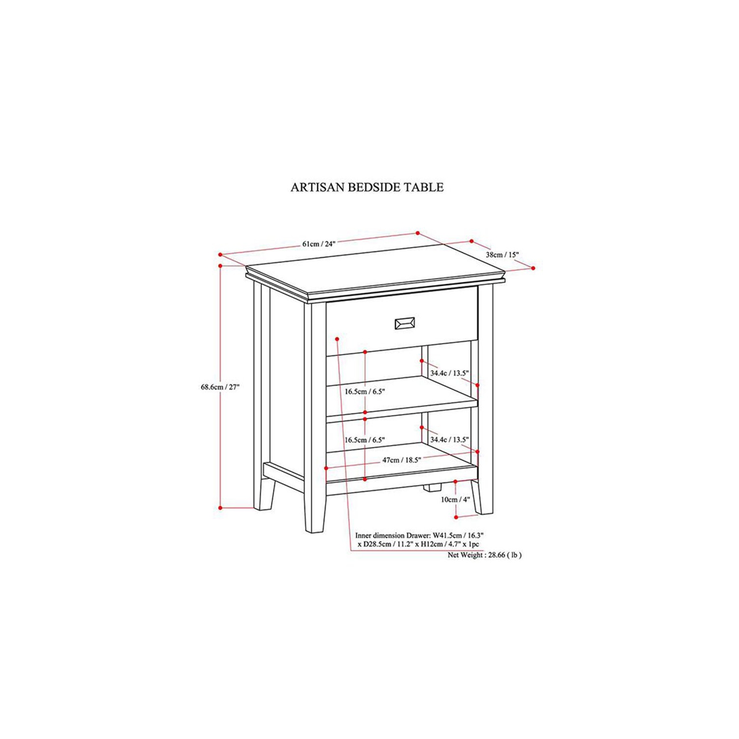 Trent Home Wood 24" Transitional Bedside Nightstand Table in Gray