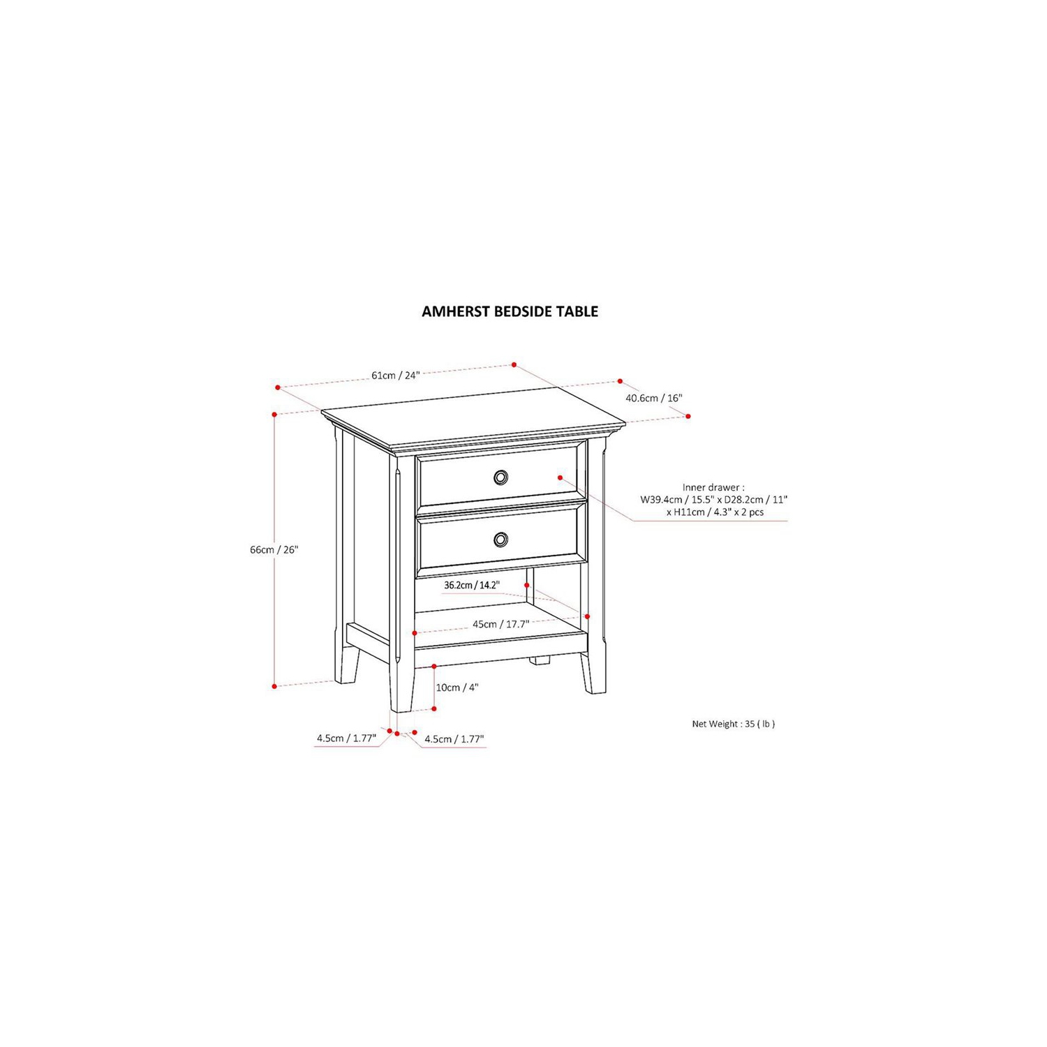 Trent Home Solid Mango Hardwood & Metal 2 Drawer Nightstand in White