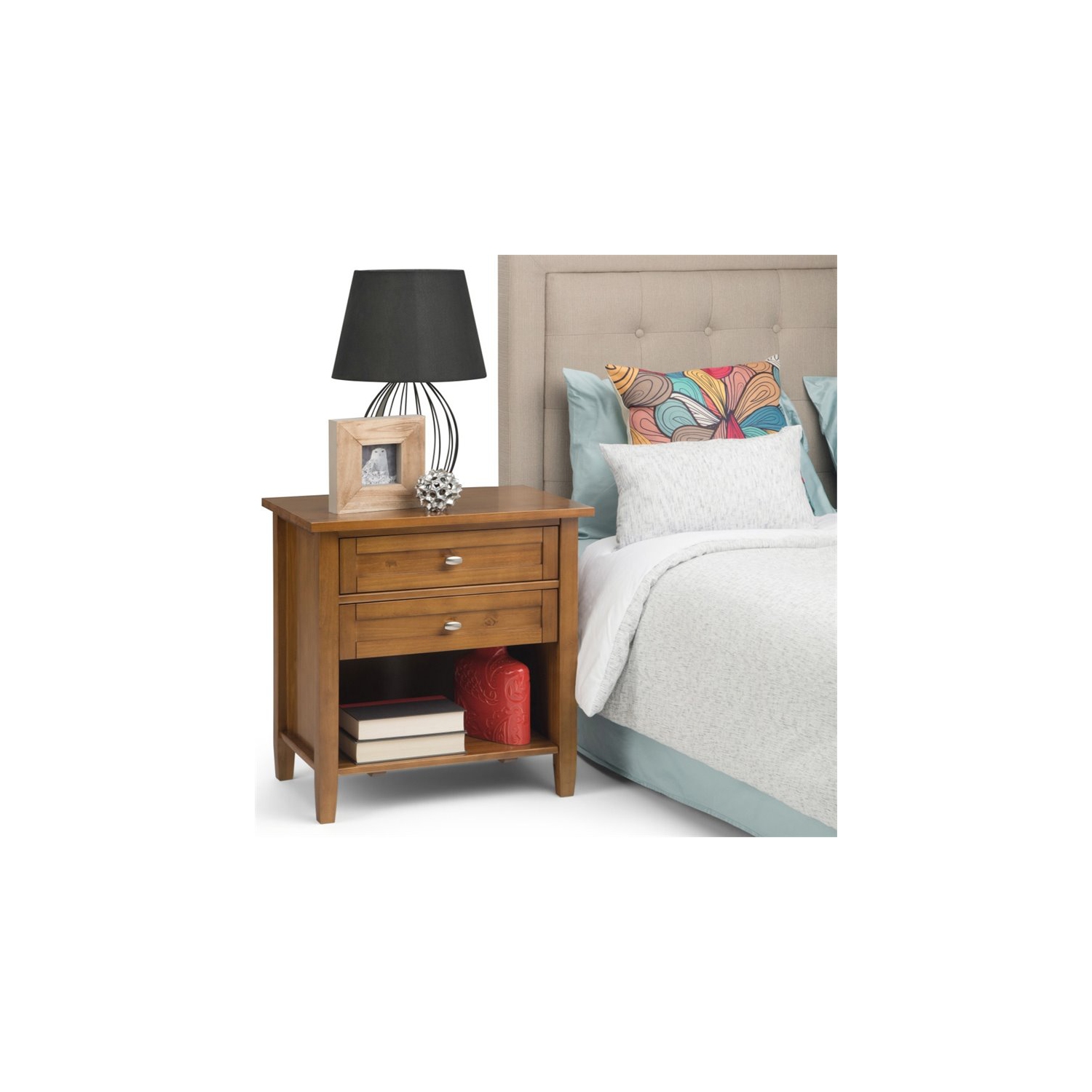 Trent Home Wood 24" Transitional Bedside Nightstand Table in Light Golden Brown