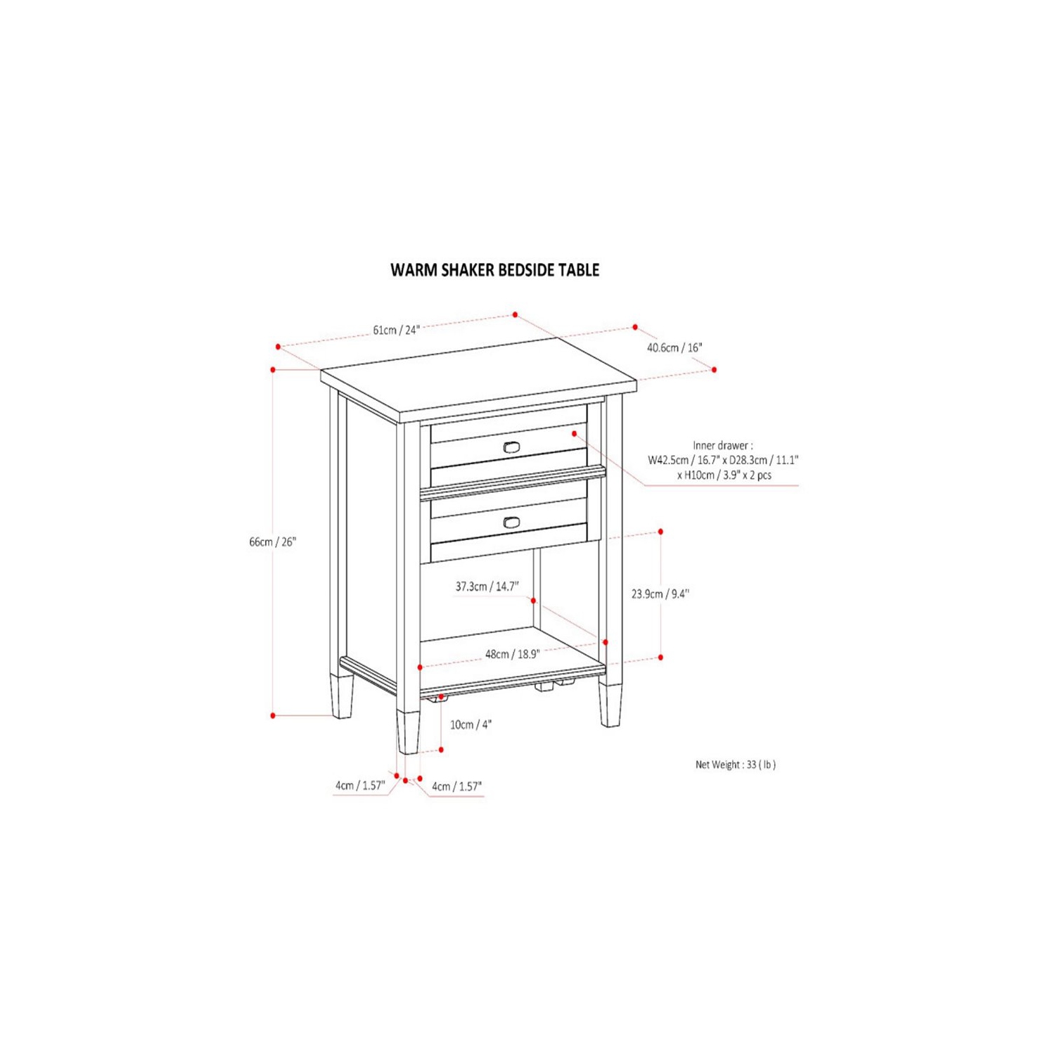 Trent Home Wood 24" Transitional Bedside Nightstand Table in Light Golden Brown