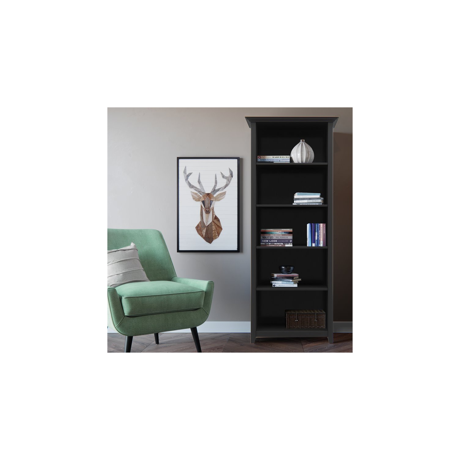 Trent Home Solid Wood 70" Tall 5-Shelf Bookcase in Black