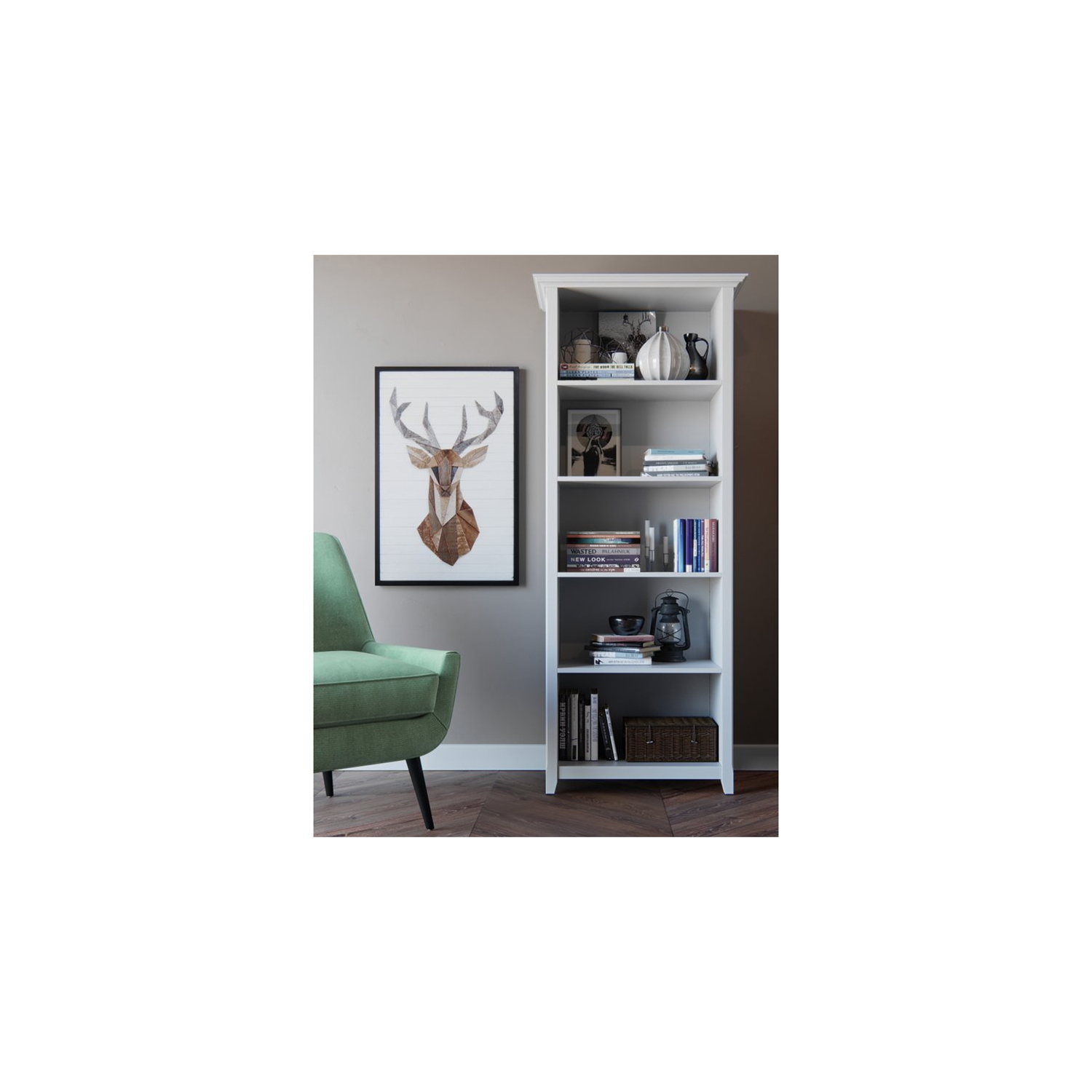 Trent Home Solid Wood 70" Tall 5-Shelf Bookcase in White