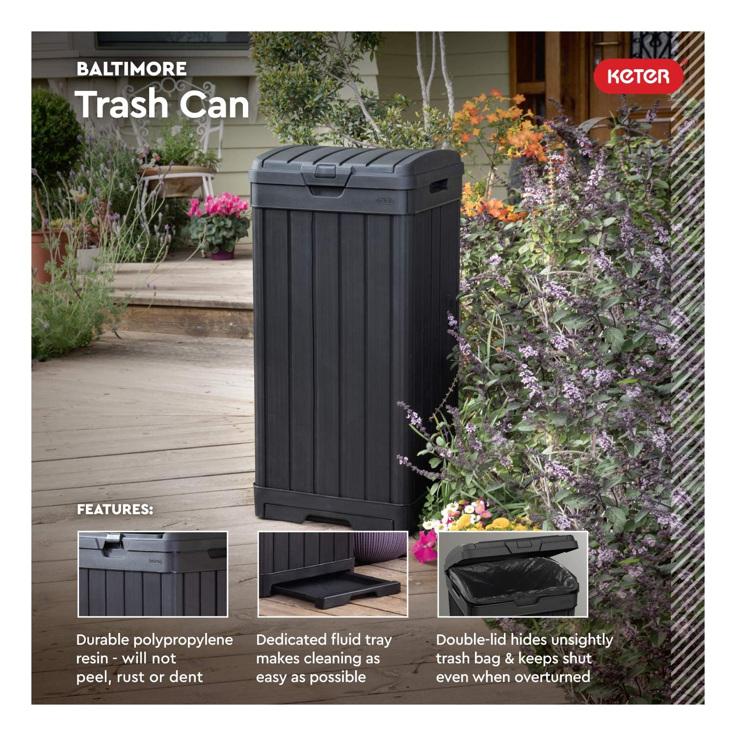 Keter 38 gal Outdoor Trash Can, Black