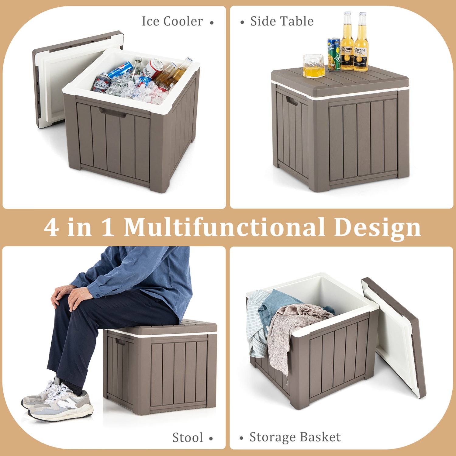 Costway 10 Gallon Ice Cooler w/ Built-in Handles and Detachable Lid