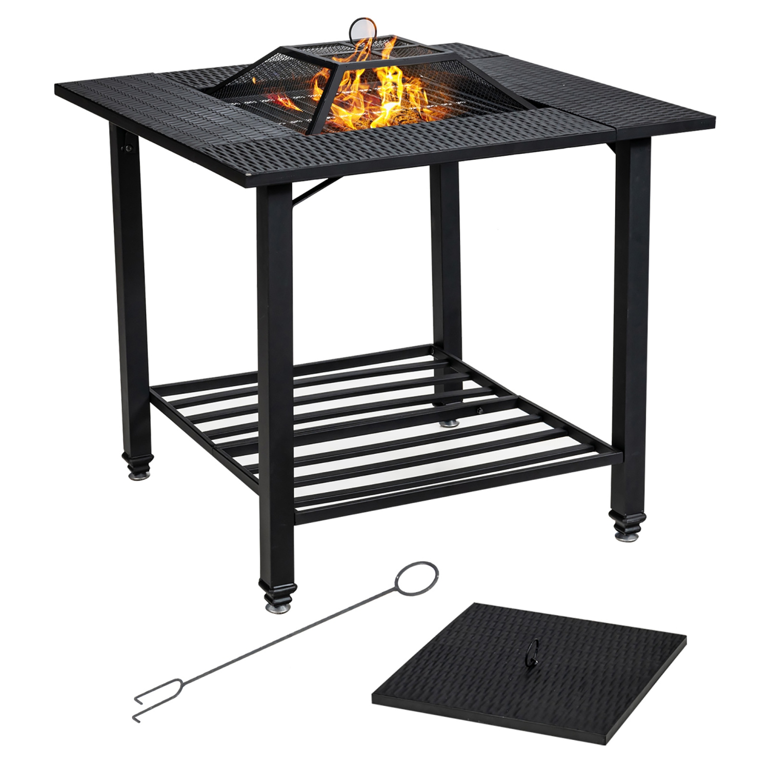 Costway 31" Outdoor Fire Pit Dining Table Charcoal Wood Burning W/ Cooking BBQ Grate