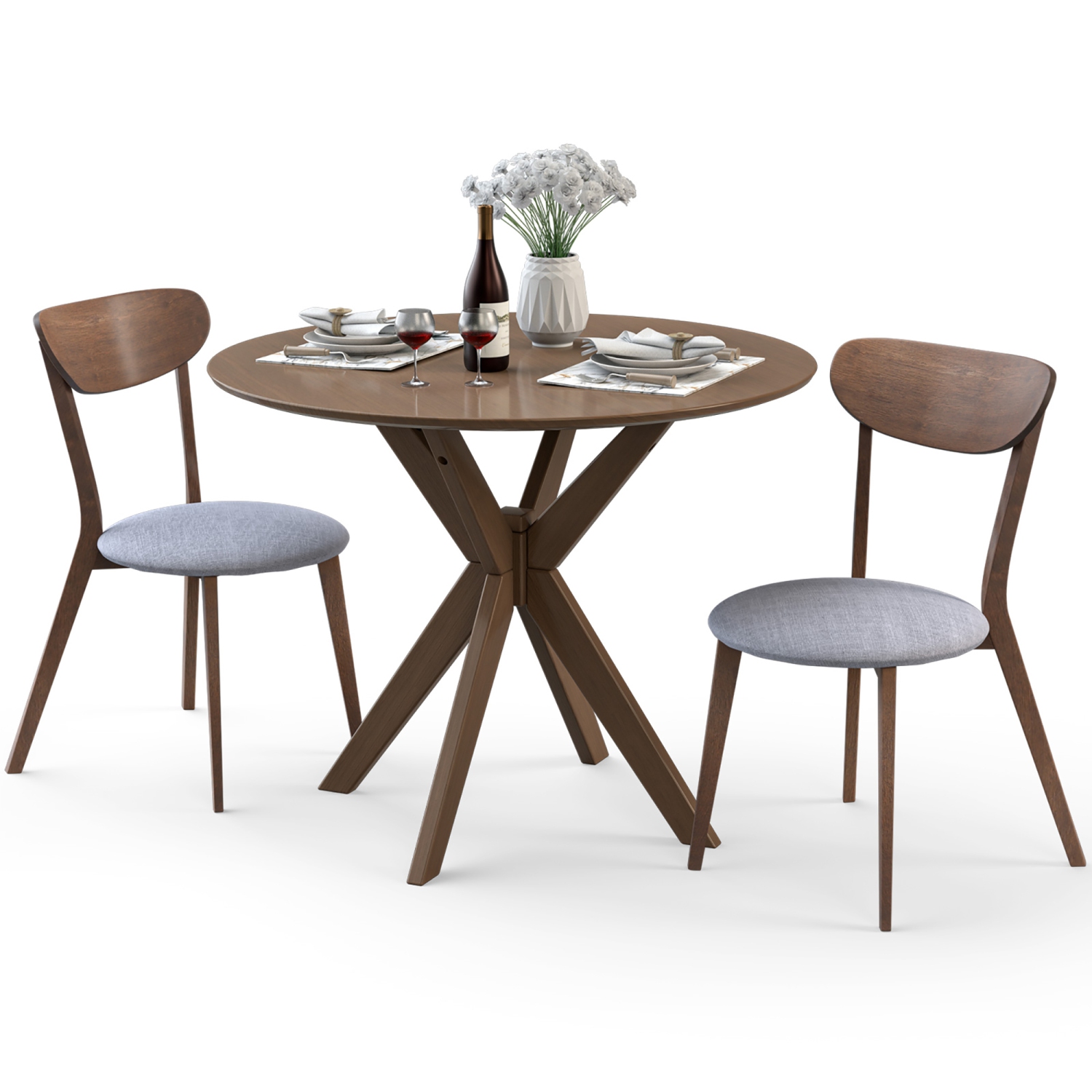 Costway 3 PCS Dining Table Set Modern Round Kitchen Table and Chairs Set for Dining Room