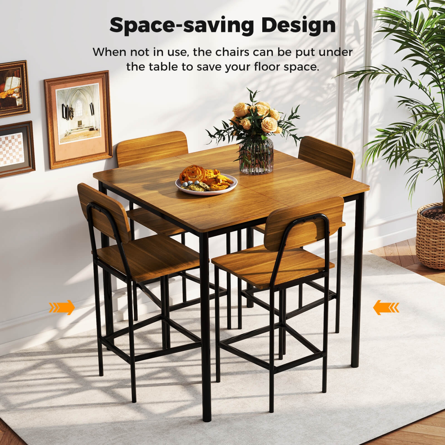 Costway 5-Piece Industrial Dining Table Set w/ Counter Height Table & 4 Bar Stools
