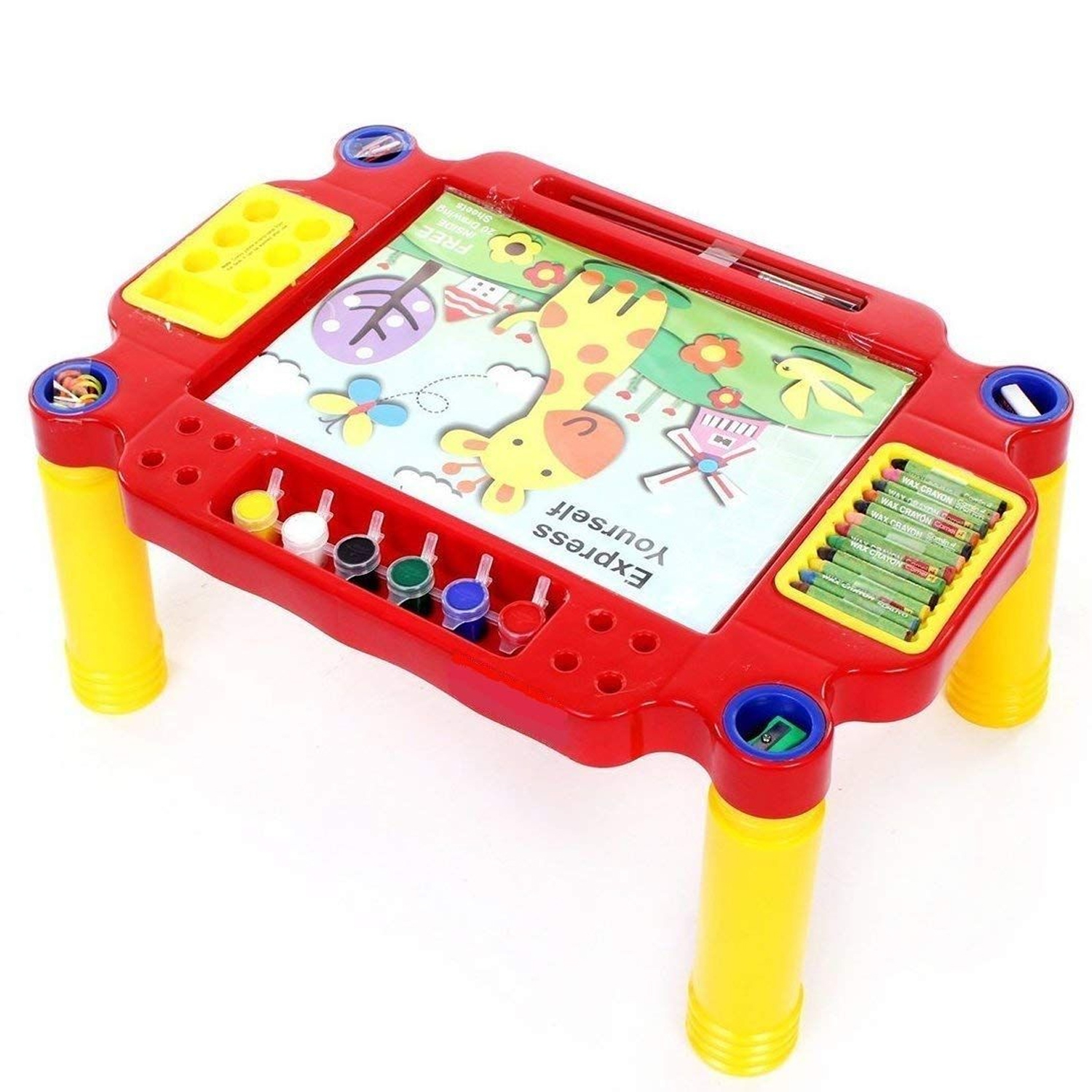 Learning Desk Kit With Plain Paper Sheets Crayons Watercolor Pencil Sharpener Brush Color Palette