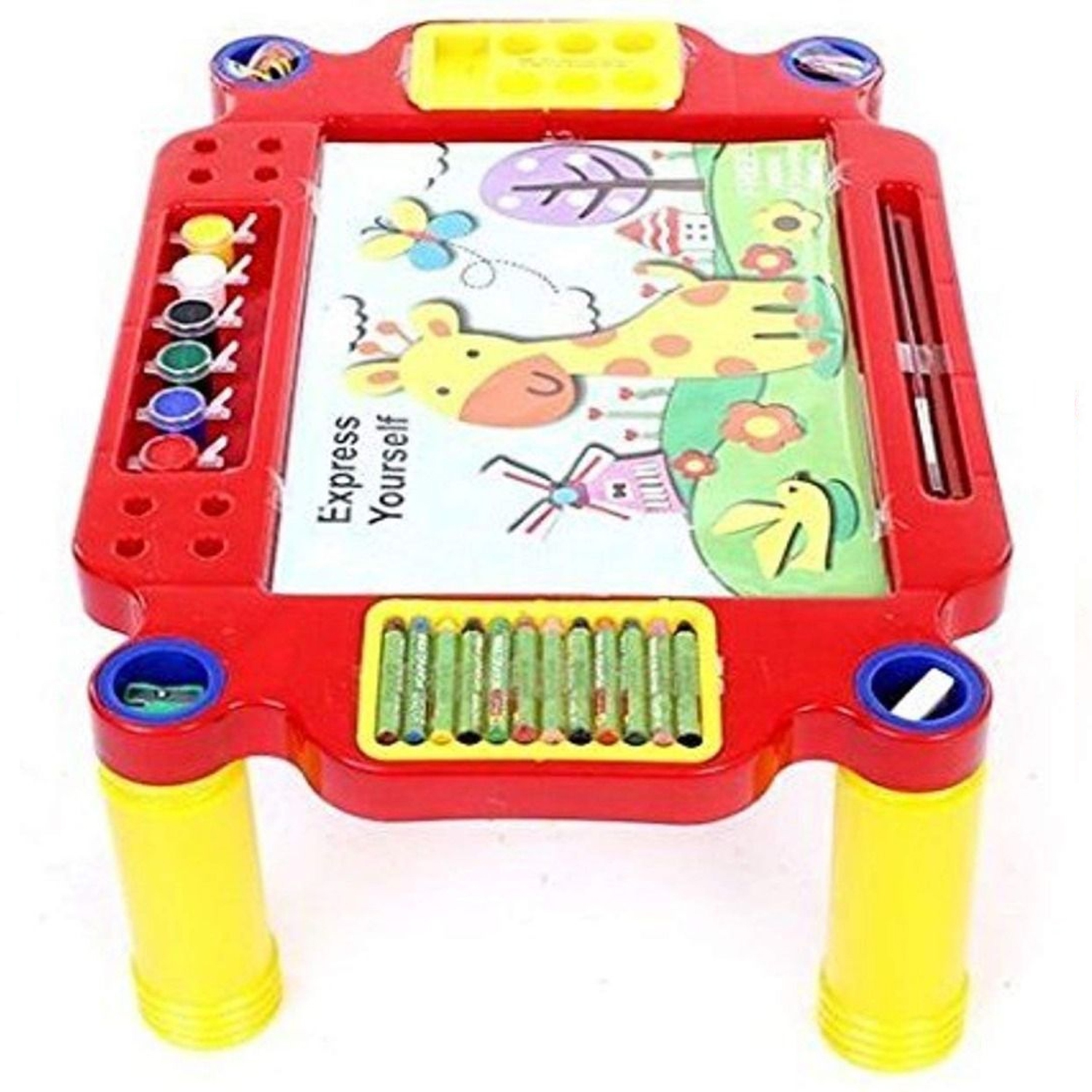 Learning Desk Kit With Plain Paper Sheets Crayons Watercolor Pencil Sharpener Brush Color Palette