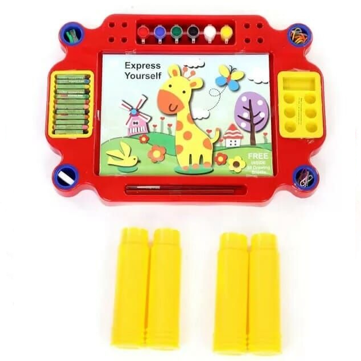 Learning Desk Kit With Plain Paper Sheets Crayons Watercolor Pencil Sharpener Brush Color Palette