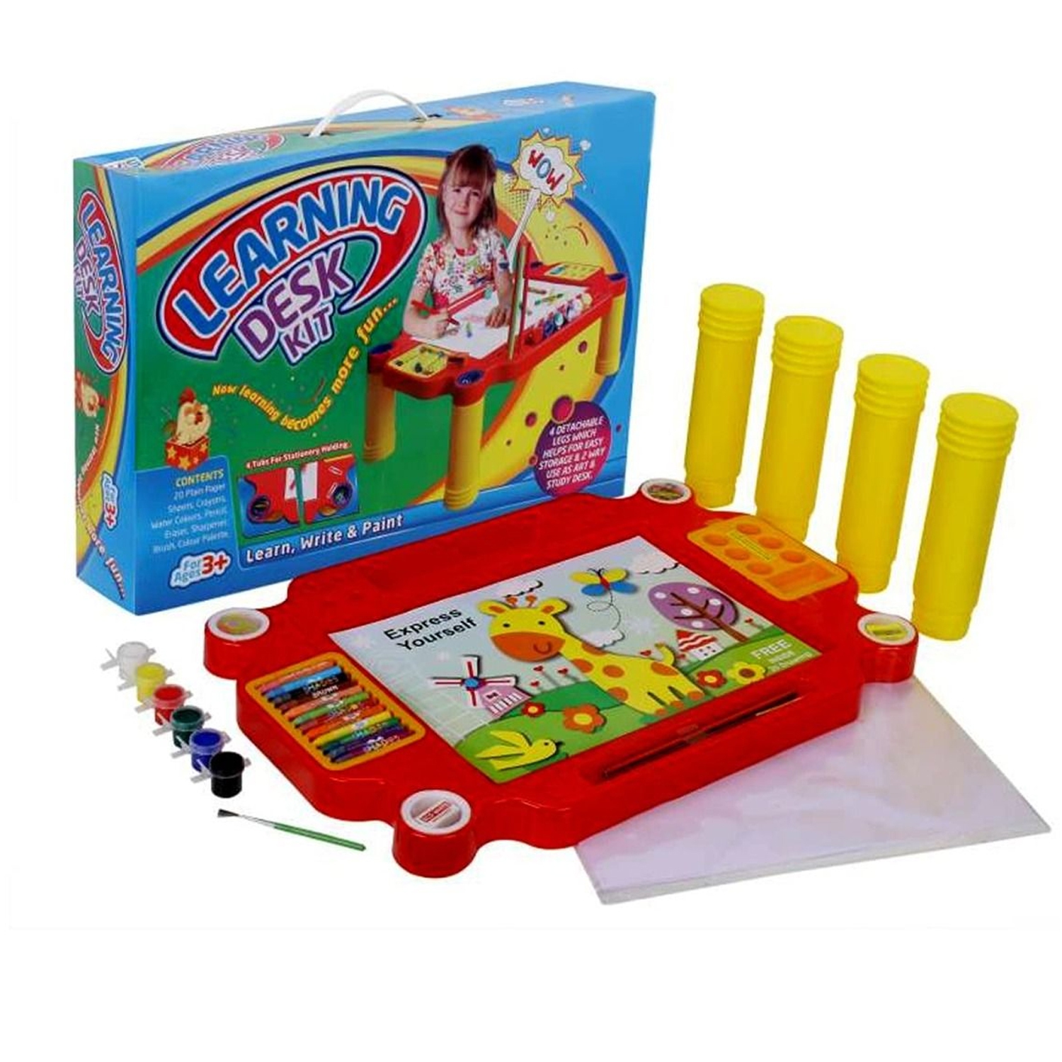 Learning Desk Kit With Plain Paper Sheets Crayons Watercolor Pencil Sharpener Brush Color Palette