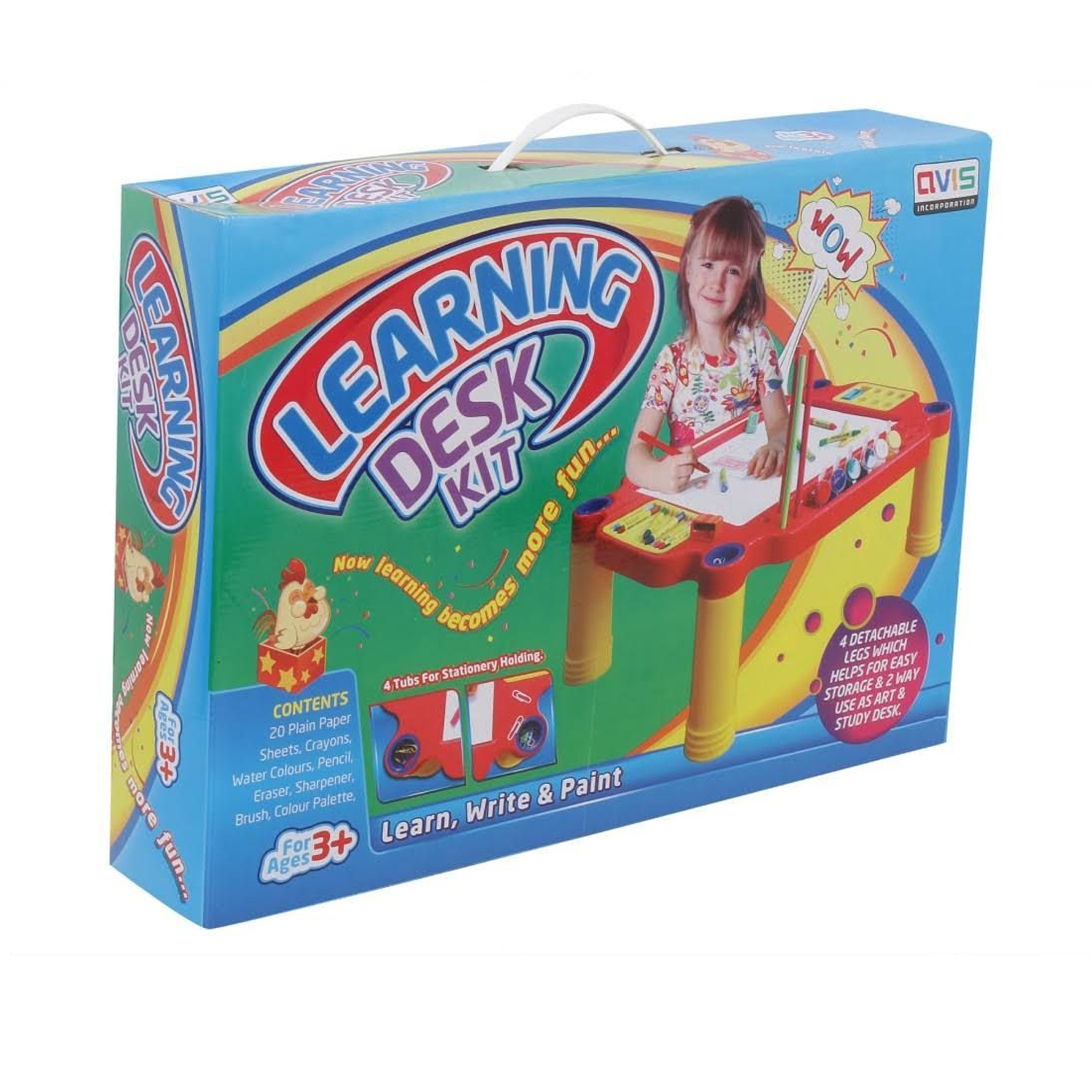 Learning Desk Kit With Plain Paper Sheets Crayons Watercolor Pencil Sharpener Brush Color Palette