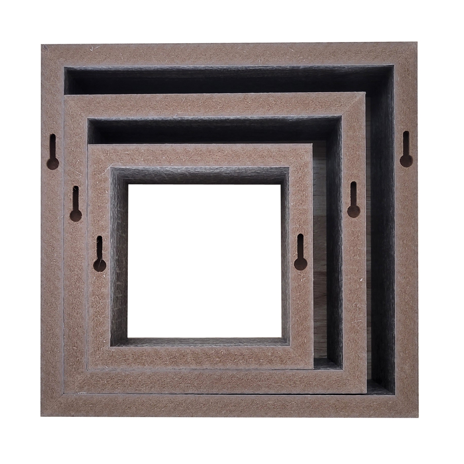 ITY International - Set of 3 Square Wooden Shelves, Taupe Grey