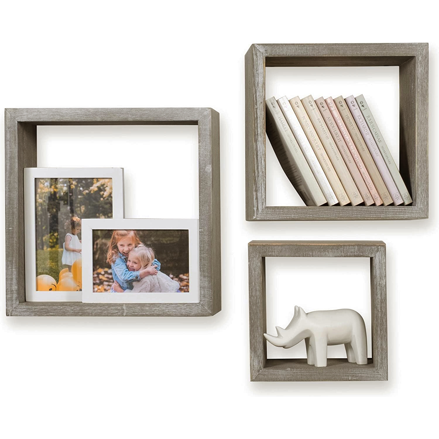 ITY International - Set of 3 Square Wooden Shelves, Taupe Grey