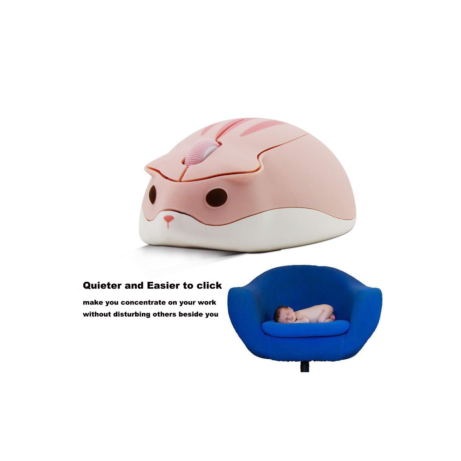 2.4GHz Wireless Mouse Cute Hamster Shape Less Noice Portable Mobile Optical 1200DPI USB Mice Cordless Mouse for PC Laptop Computer Notebook MacBook