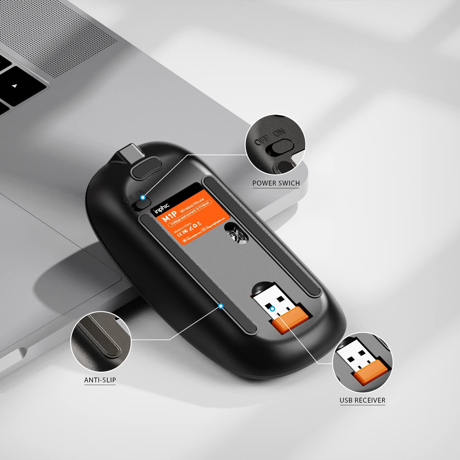 INPHIC Silent Wireless Mouse, Upgraded: Battery Level Visible , Ultra Slim 2.4G Rechargeable Cordless Mouse Computer Mice 1