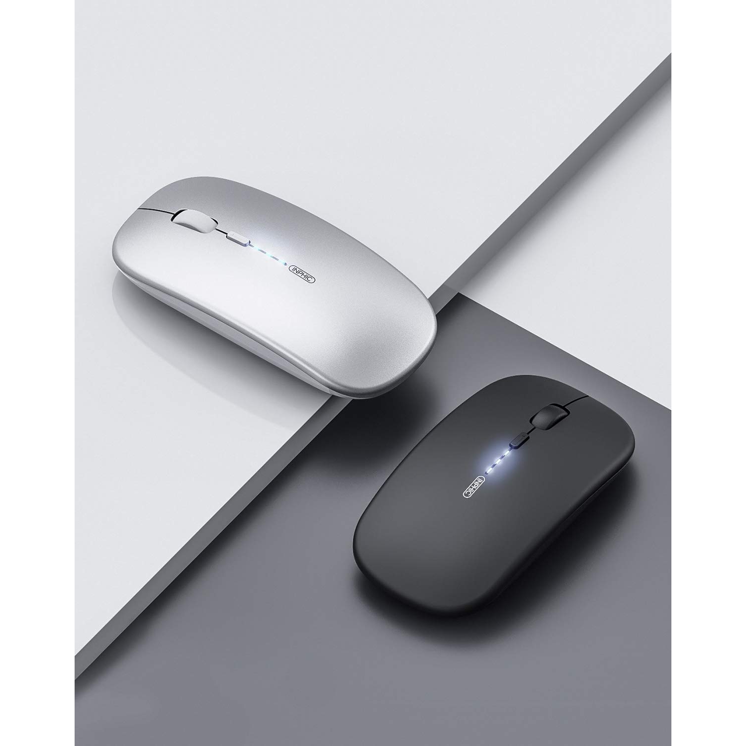 INPHIC Silent Wireless Mouse, Upgraded: Battery Level Visible , Ultra Slim 2.4G Rechargeable Cordless Mouse Computer Mice 1