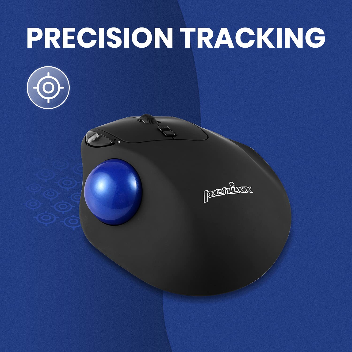 Perixx PERIPRO-801 Bluetooth Trackball Mouse - Bluetooth 5.1 Spec - Build-in 1.34 Inch Trackball with Pointing Feature - Bla