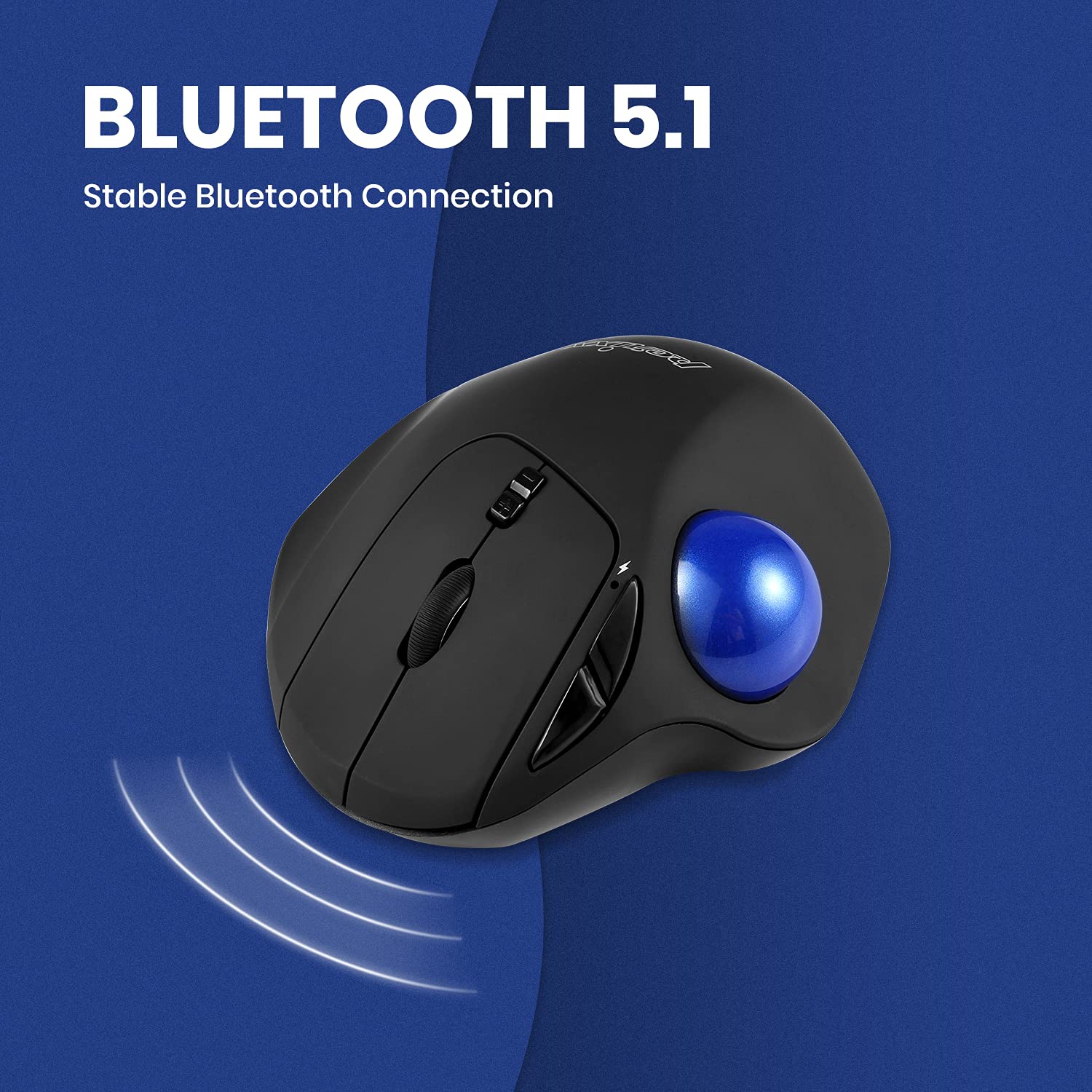 Perixx PERIPRO-801 Bluetooth Trackball Mouse - Bluetooth 5.1 Spec - Build-in 1.34 Inch Trackball with Pointing Feature - Bla