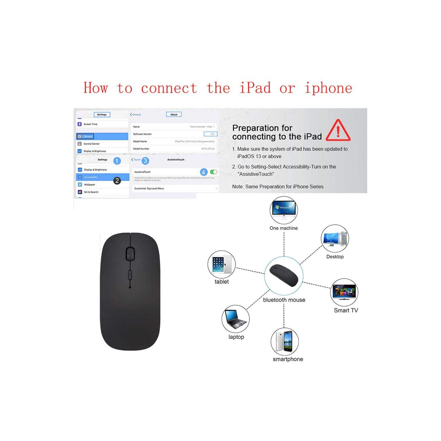 Rechargeable Bluetooth Mouse for MacBook Pro Wireless Bluetooth Mouse for Mac Laptop MacBook Air Windows Notebook MacBook(Bl