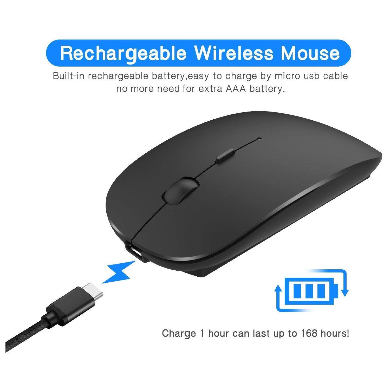 Rechargeable Bluetooth Mouse for MacBook Pro Wireless Bluetooth Mouse for Mac Laptop MacBook Air Windows Notebook MacBook(Bl