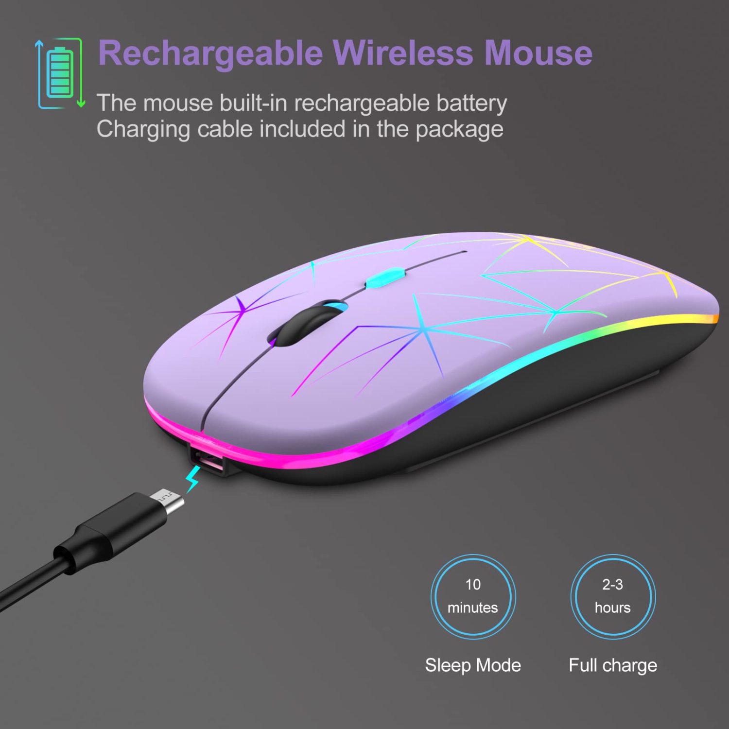 Wireless Mouse,Slim Rechargeable Bluetooth Mouse,Led Dual Mode(Bluetooth 5.1+2.4G) Silent Mouse with USB Receiver and Type C