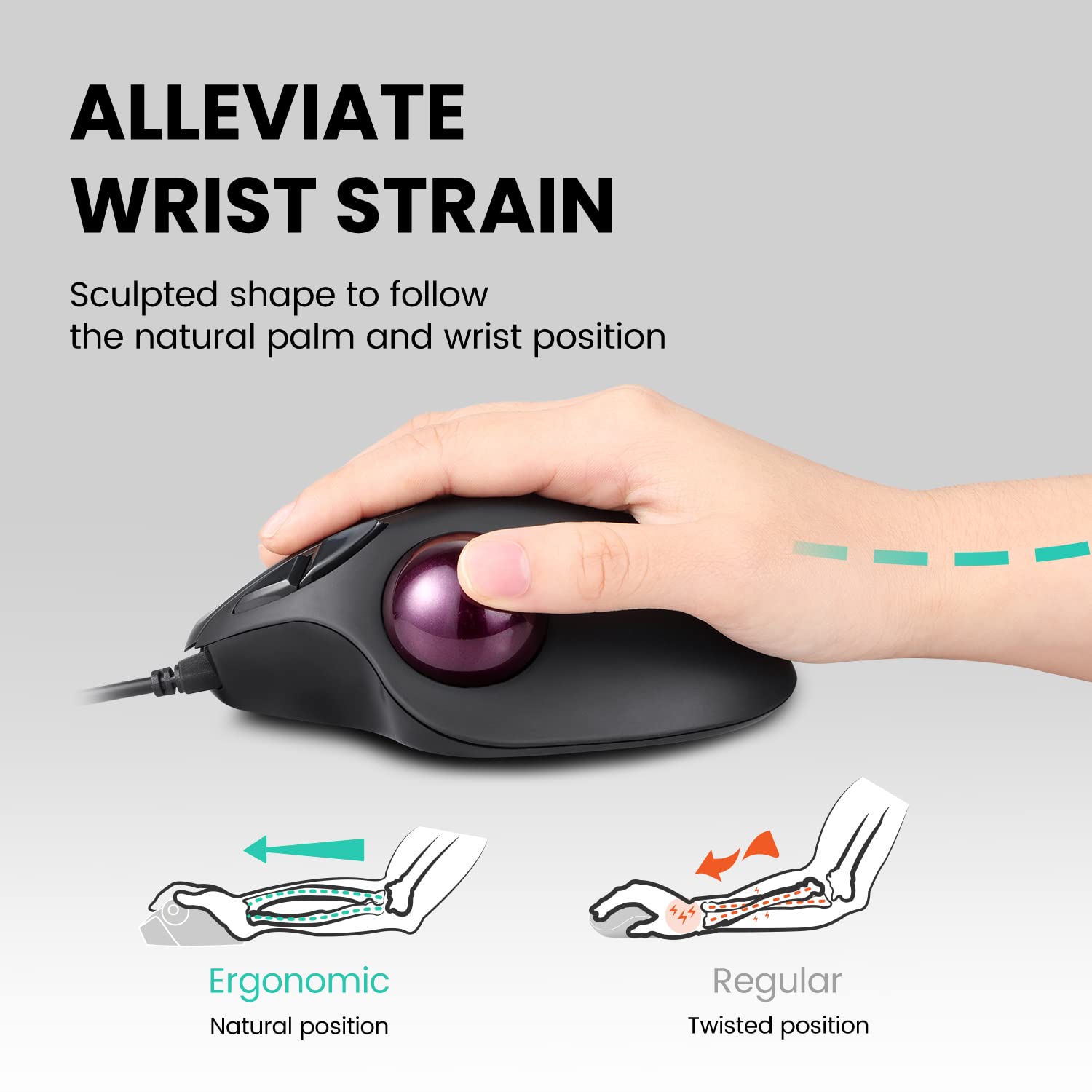 Perixx PERIMICE-517 Wired Ergonomic Trackball Mouse - 7 Button Design - DPI 400/1000