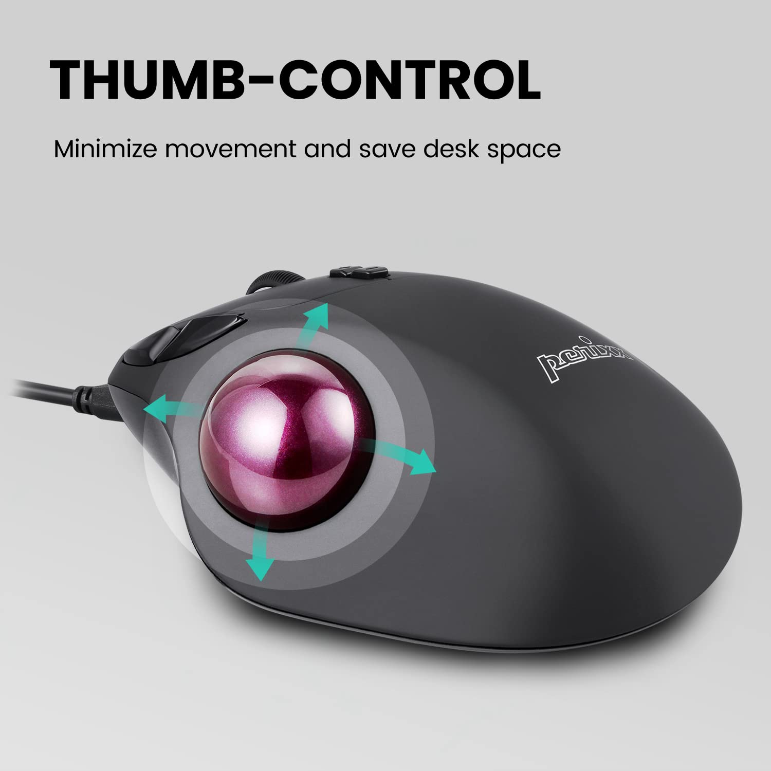 Perixx PERIMICE-517 Wired Ergonomic Trackball Mouse - 7 Button Design - DPI 400/1000