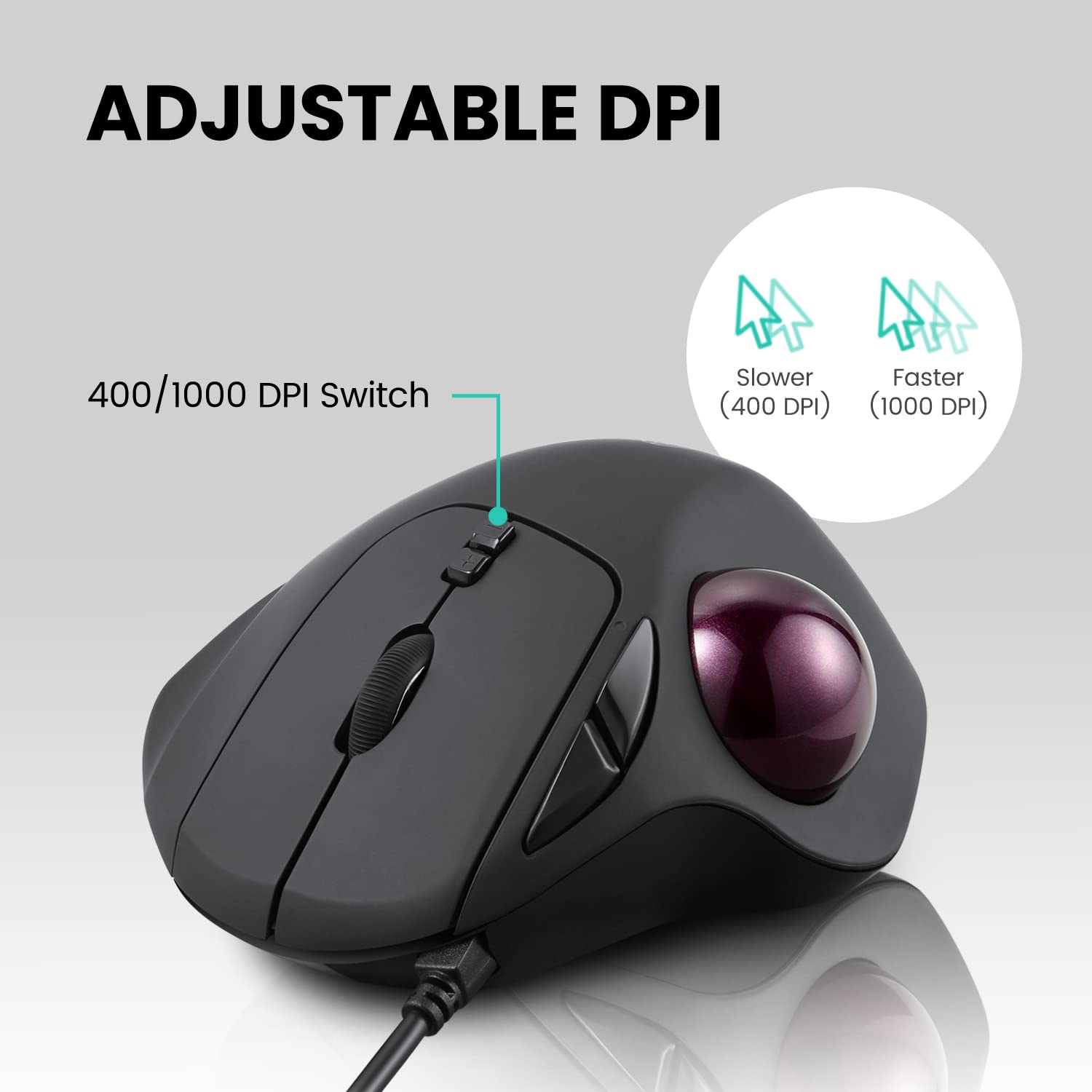 Perixx PERIMICE-517 Wired Ergonomic Trackball Mouse - 7 Button Design - DPI 400/1000