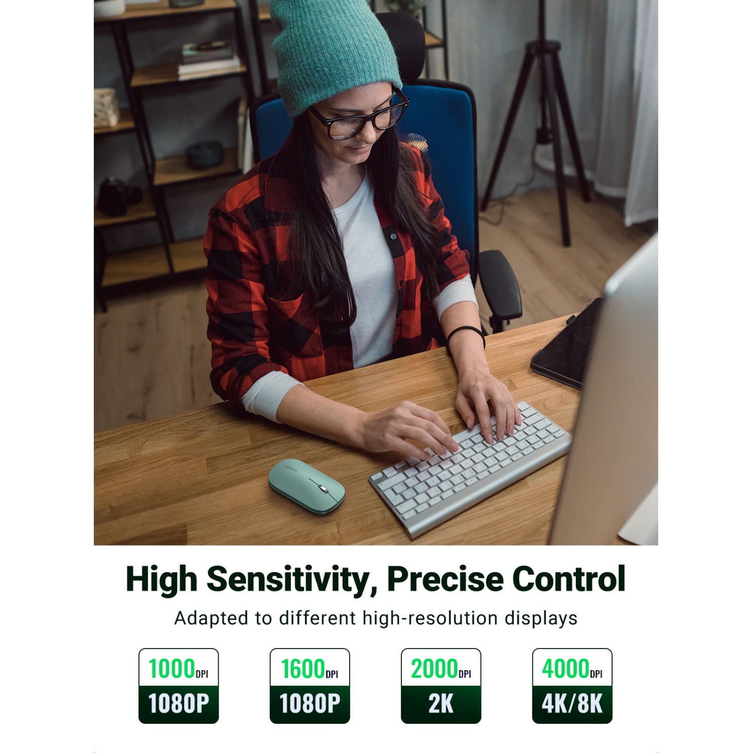 UGREEN Wireless Computer Mouse for PC Laptop Mouse 2.4G with 4000 DPI Slim Silent Mouse Cordless USB Mouse with 18-Month Bat