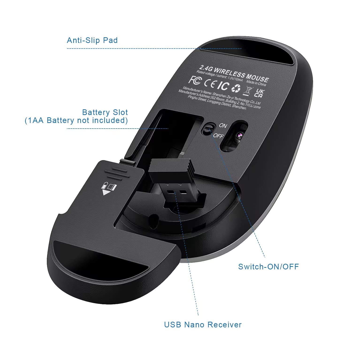 Wireless Mouse, JUKSTG 2.4G Portable Ergonomic Mouse with USB Nano Receiver, 3 Adjustable DPI Levels, Computer Cordless Mous