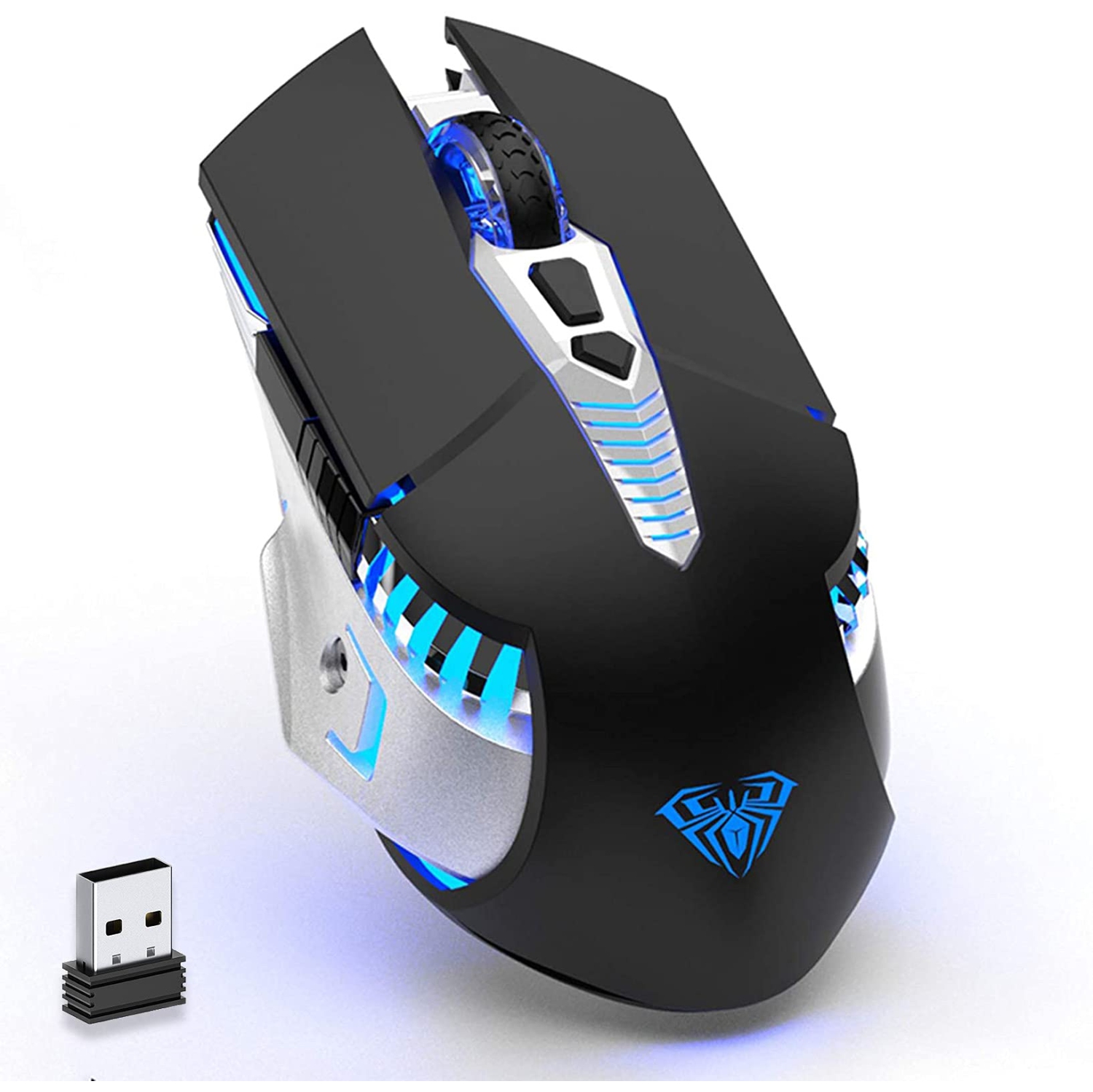 Bluetooth Mouse, Rechargeable Wireless Gaming Mouse Multi Device(BT5.0+BT3.0+2.4G) with Side Buttons, RGB LED Backlit, Ergon