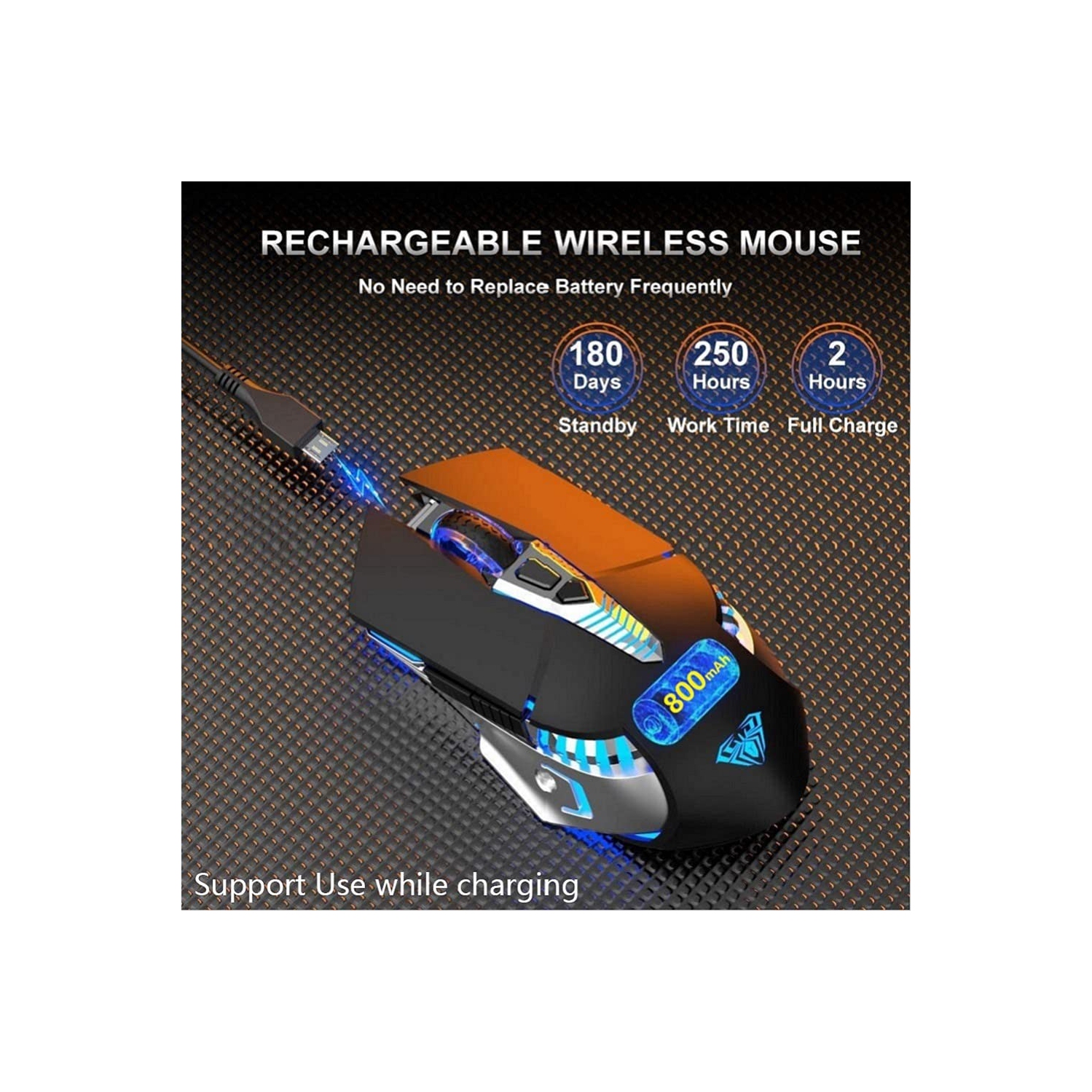 Bluetooth Mouse, Rechargeable Wireless Gaming Mouse Multi Device(BT5.0+BT3.0+2.4G) with Side Buttons, RGB LED Backlit, Ergon