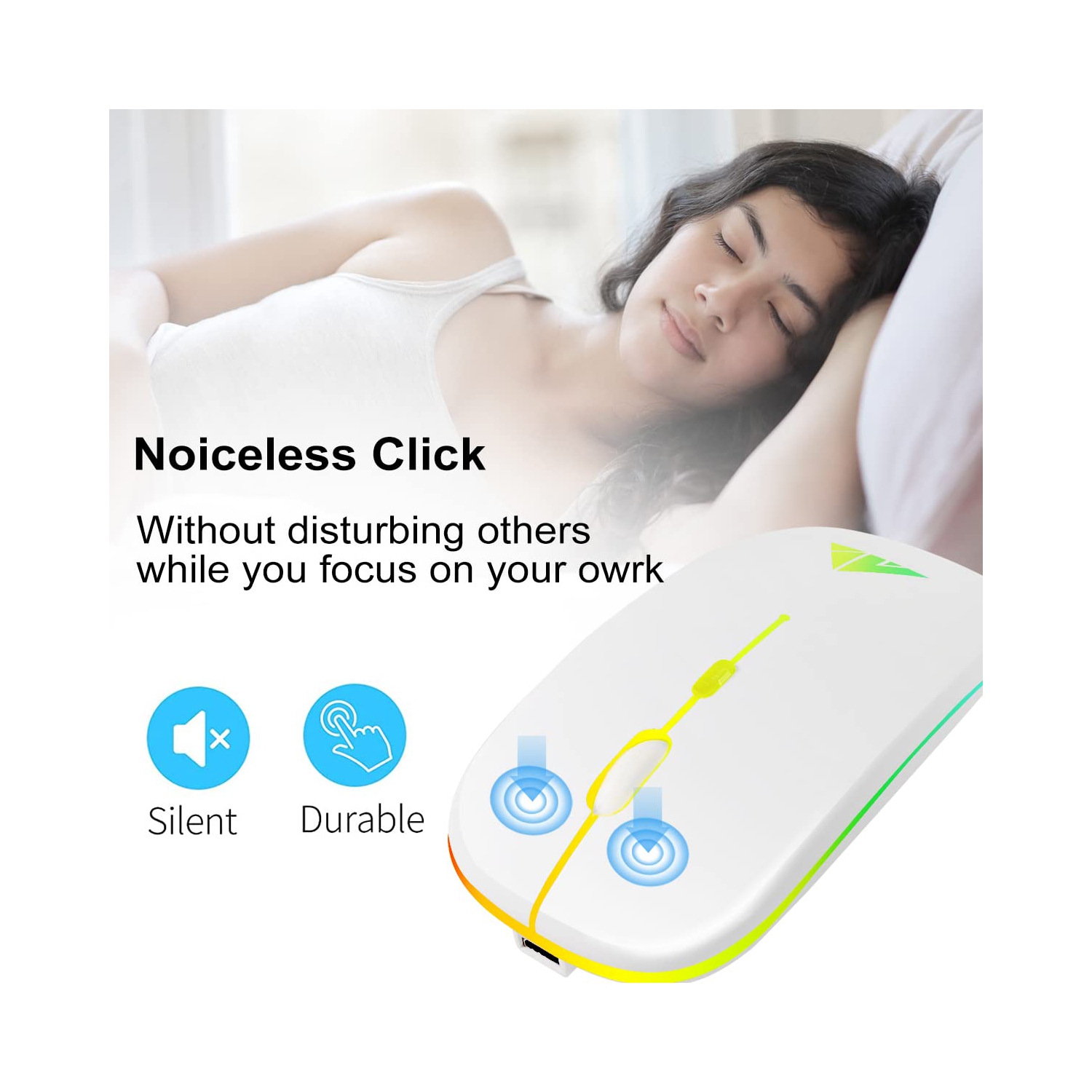 AUPHIL LED Wireless Mouse Have Dual Mode with Bluetooth 5.1 and 2.4G Wireless, Rechargeable Cordless Mouse with 3DPI for Lap