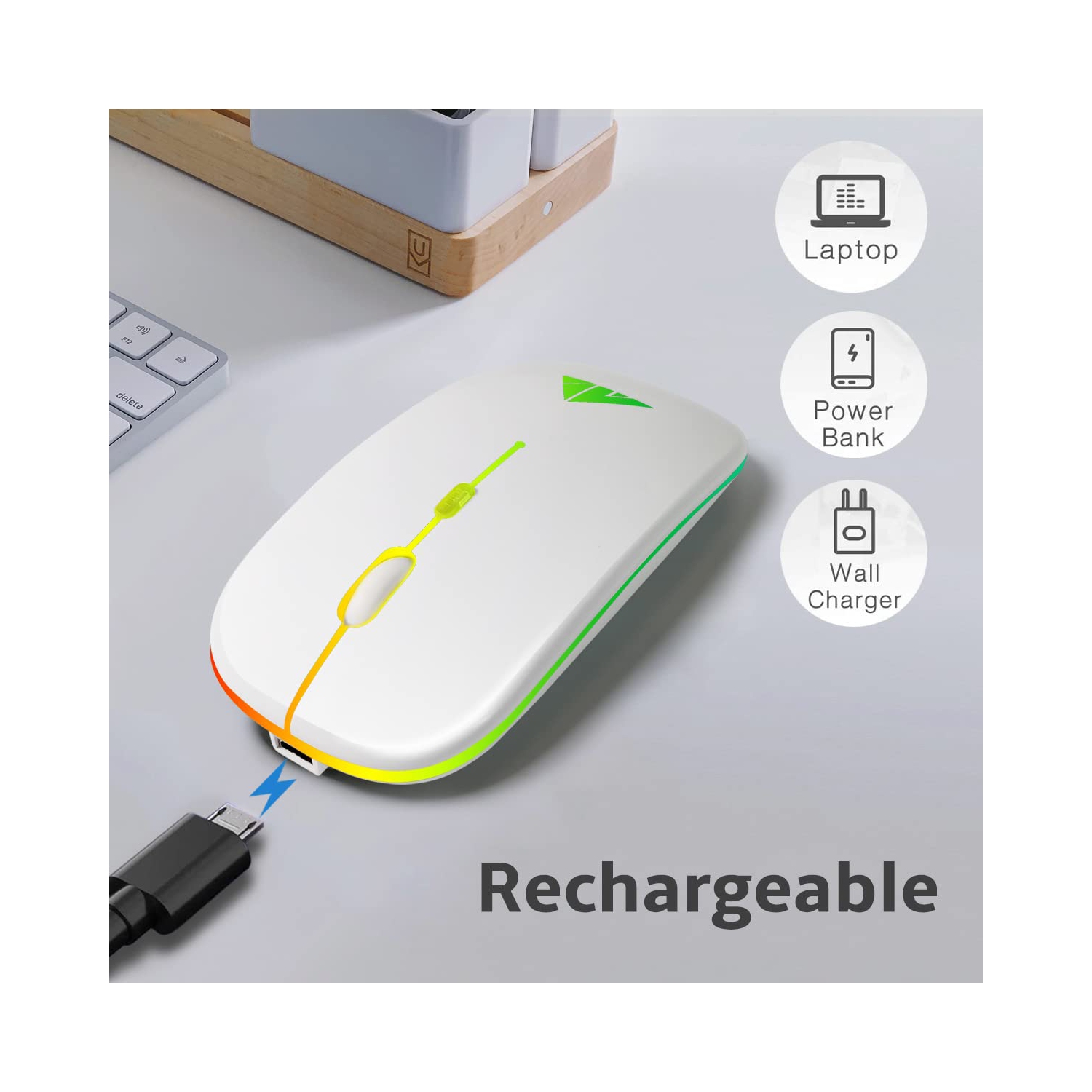 AUPHIL LED Wireless Mouse Have Dual Mode with Bluetooth 5.1 and 2.4G Wireless, Rechargeable Cordless Mouse with 3DPI for Lap