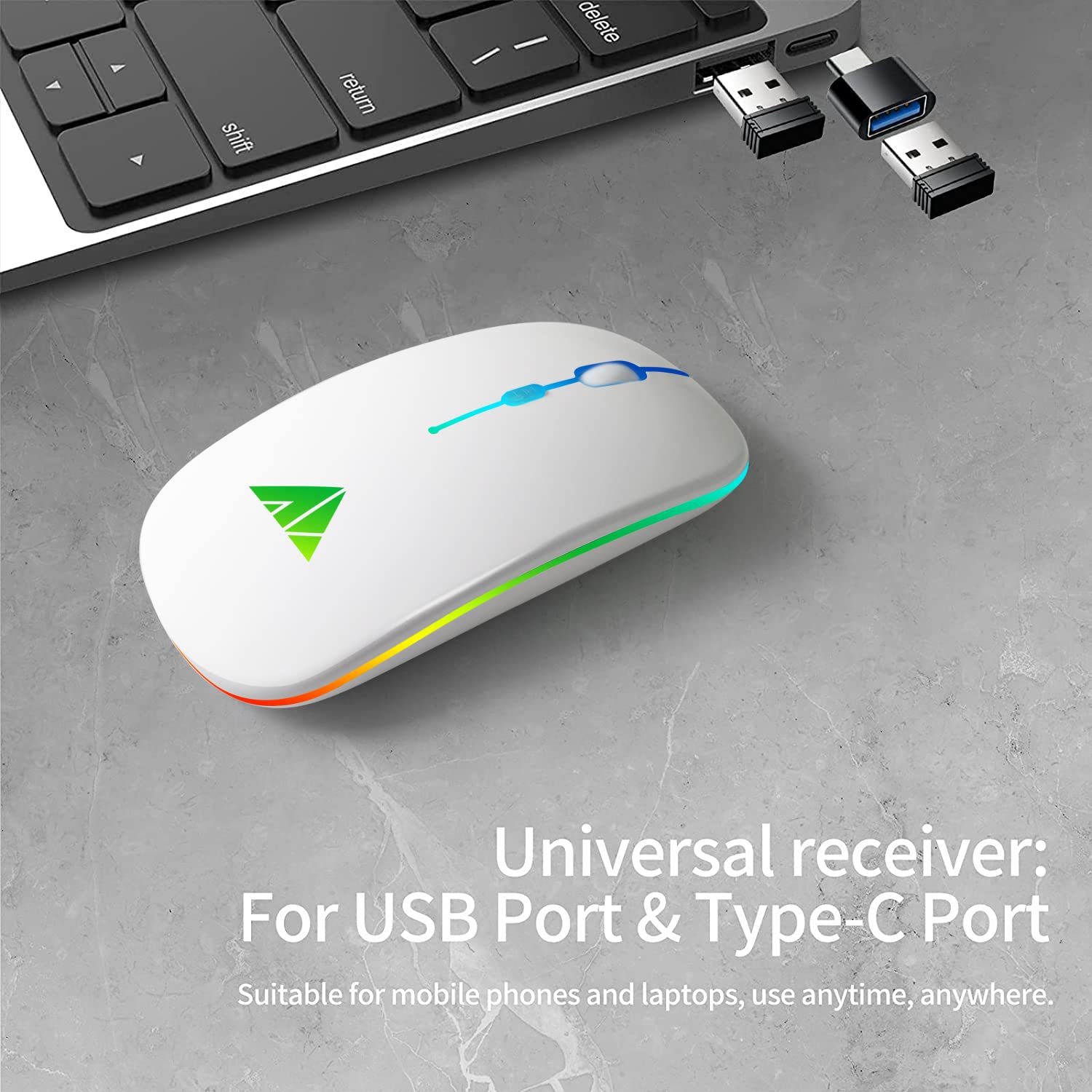 AUPHIL LED Wireless Mouse Have Dual Mode with Bluetooth 5.1 and 2.4G Wireless, Rechargeable Cordless Mouse with 3DPI for Lap