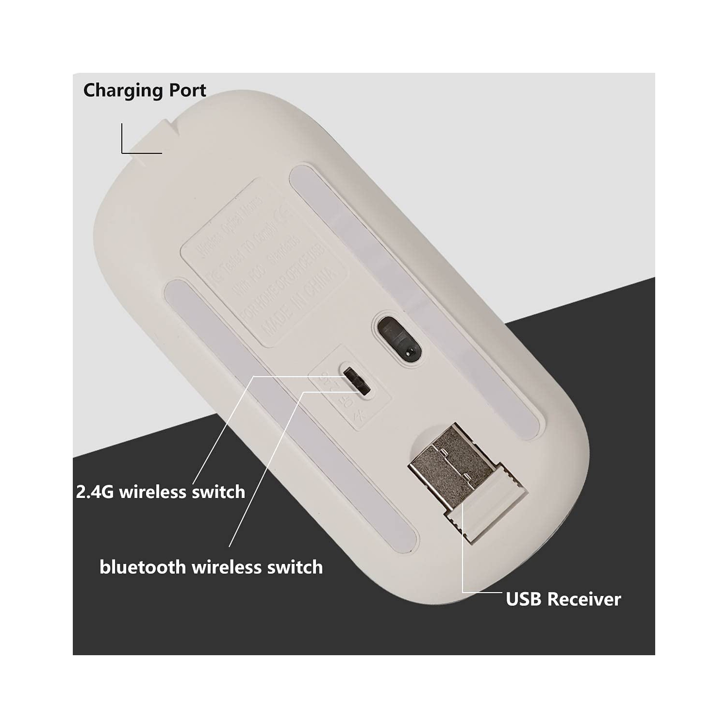 AUPHIL LED Wireless Mouse Have Dual Mode with Bluetooth 5.1 and 2.4G Wireless, Rechargeable Cordless Mouse with 3DPI for Lap