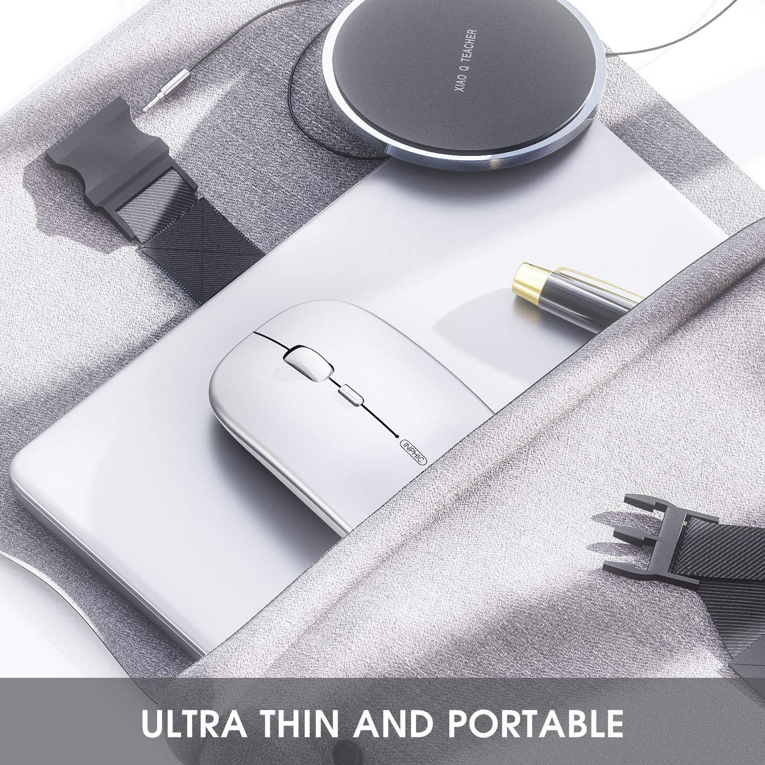 Bluetooth Mouse, INPHIC Multi-Device Slim Silent Rechargeable Bluetooth Wireless Mouse, 1600DPI