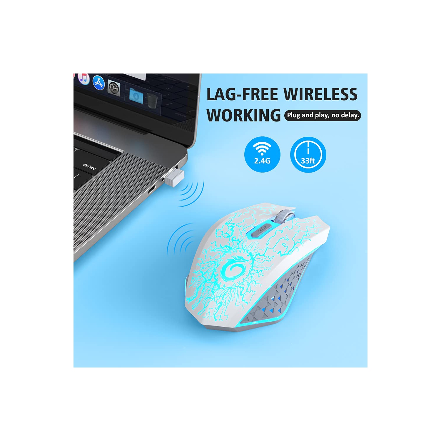VersionTECH. Wireless Gaming Mouse, Rechargeable Computer Mouse Mice with Colorful LED Lights, Silent Click, 2.4G USB Nano R