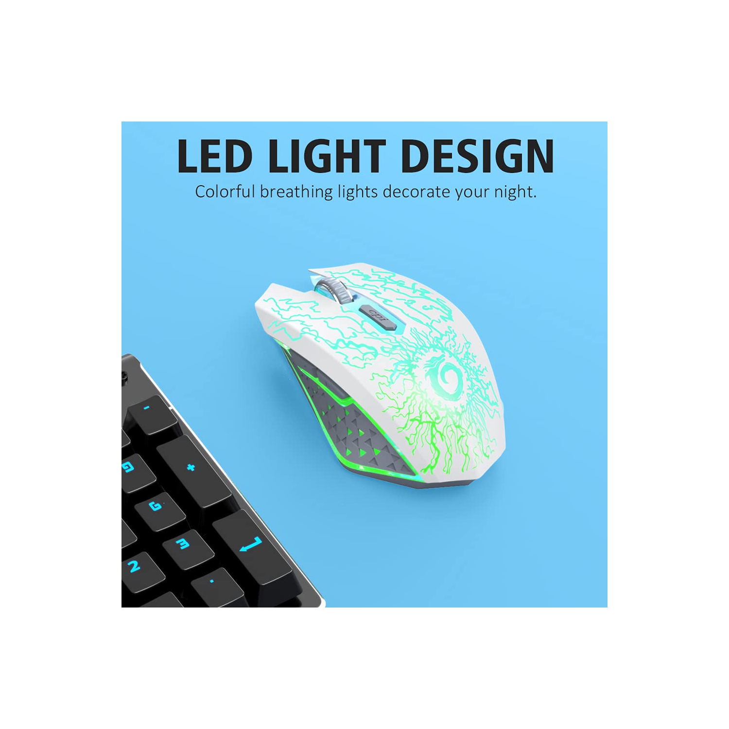 VersionTECH. Wireless Gaming Mouse, Rechargeable Computer Mouse Mice with Colorful LED Lights, Silent Click, 2.4G USB Nano R